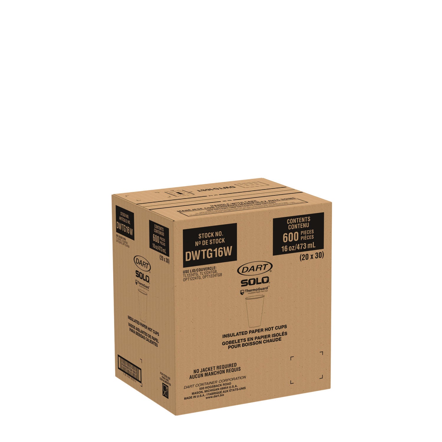 Thermoguard Insulated Paper Hot Cups, 16 oz, White Sustainable Forest Design, 600/Carton