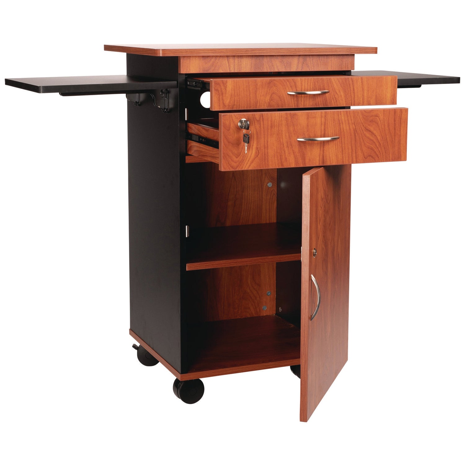 Oklahoma Sound® Multimedia Cart, Surface Color: Wild Cherry, Frame Color: Black