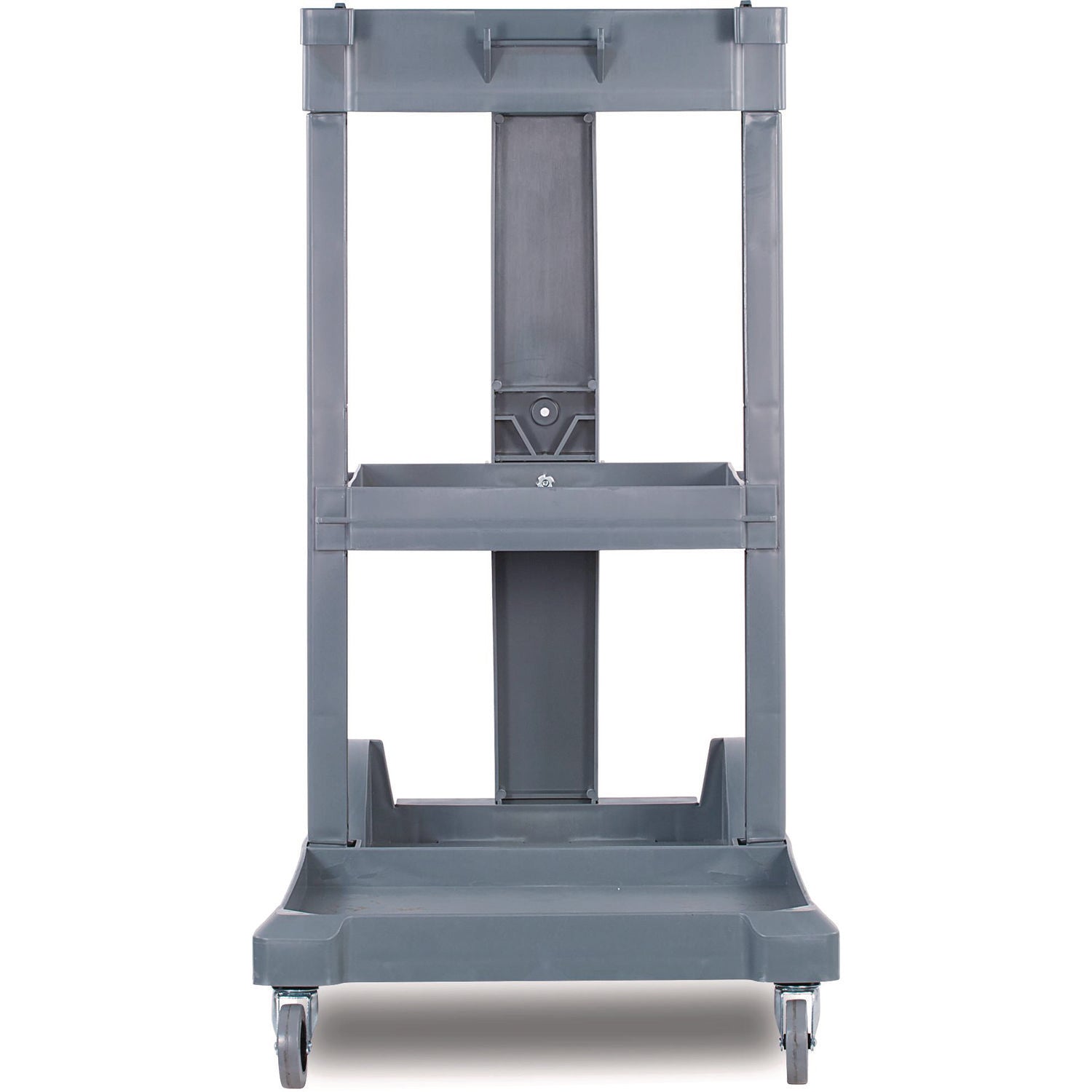 Janitor's Cart, Plastic, 4 Shelves, 1 Bin, 19" x 45" x 39", Gray