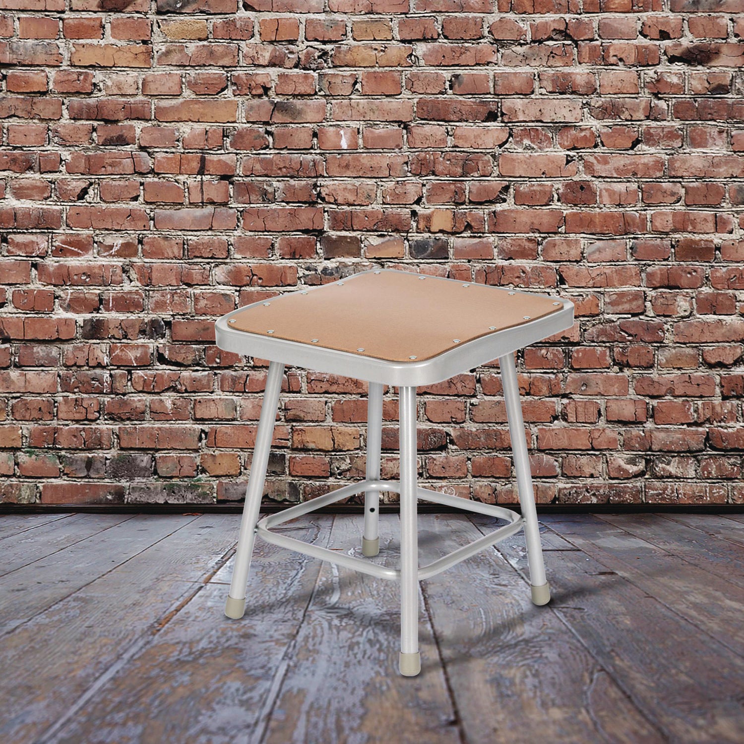 NPS® 18" Heavy Duty Square Seat Steel Stool, Surface Color: Masonite Wood, Frame Color: Grey