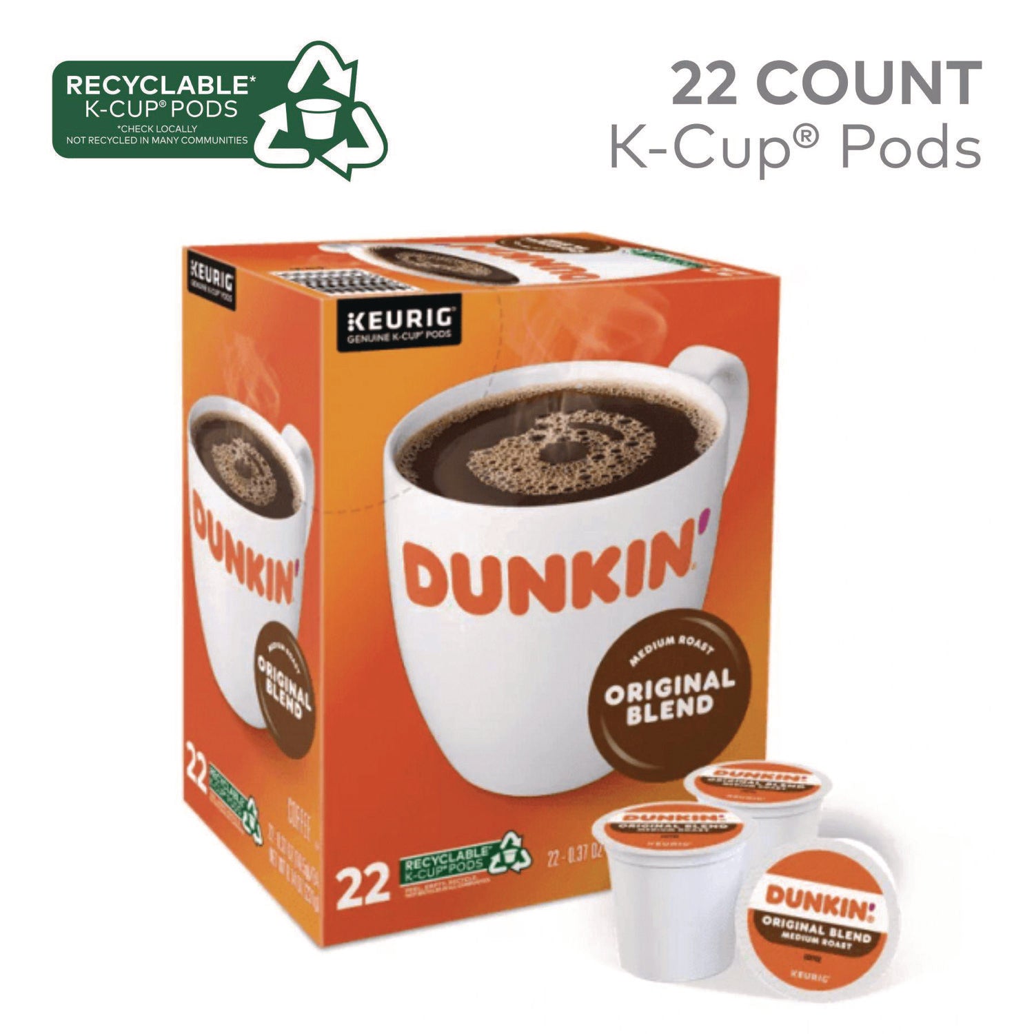 K-Cup Pods, Dunkin Regular, 88/Carton