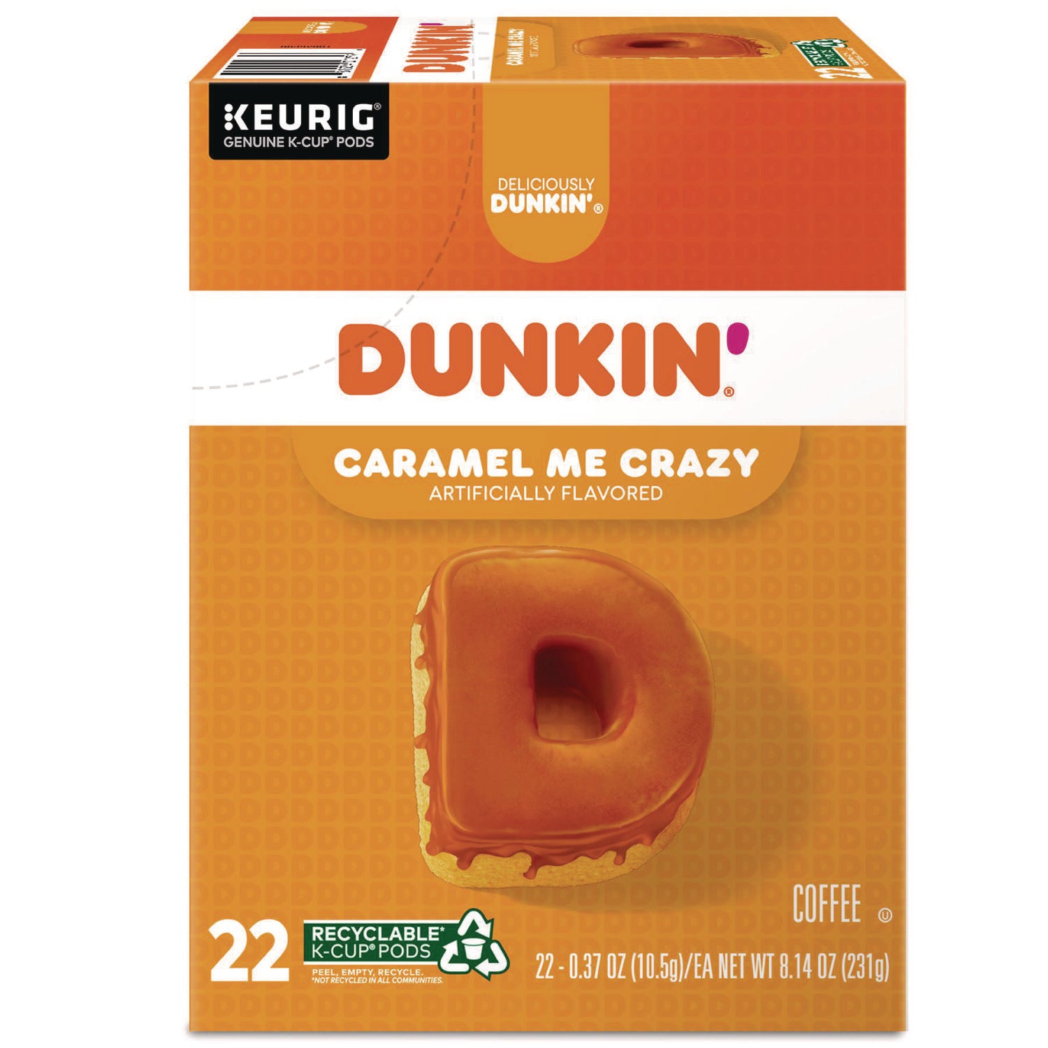 Dunkin' Caramel Me Crazy Coffee, Medium Roast, 22 K-Cup Pods, Kosher, Compatible with Keurig Brewers