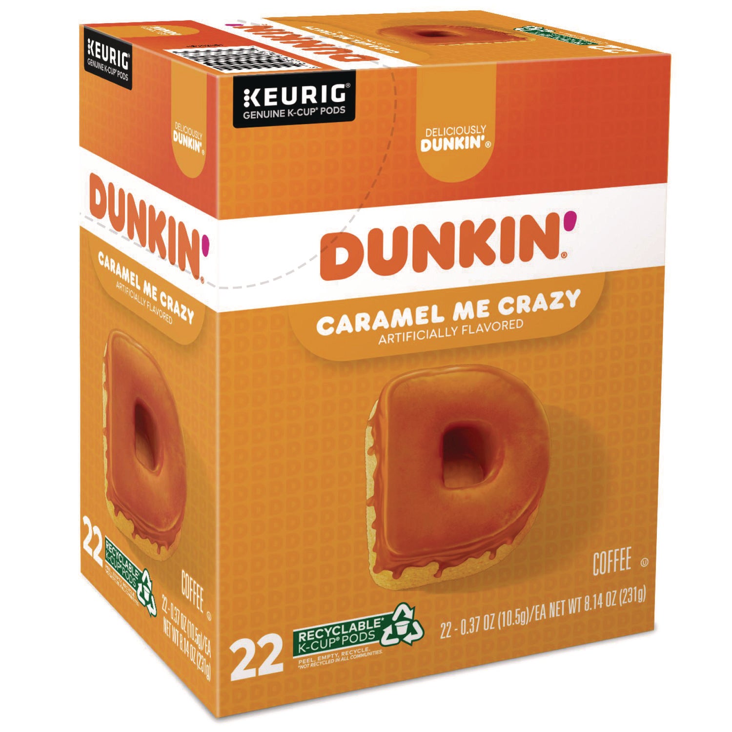 Dunkin' Caramel Me Crazy Coffee, Medium Roast, 22 K-Cup Pods, Kosher, Compatible with Keurig Brewers