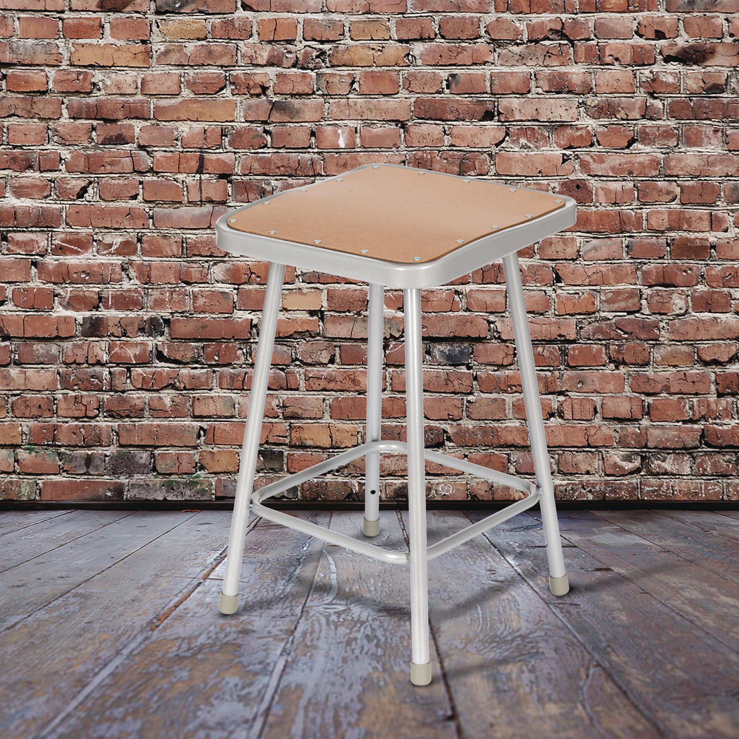NPS® 24" Heavy Duty Square Seat Steel Stool, Surface Color: Masonite Wood, Frame Color: Grey