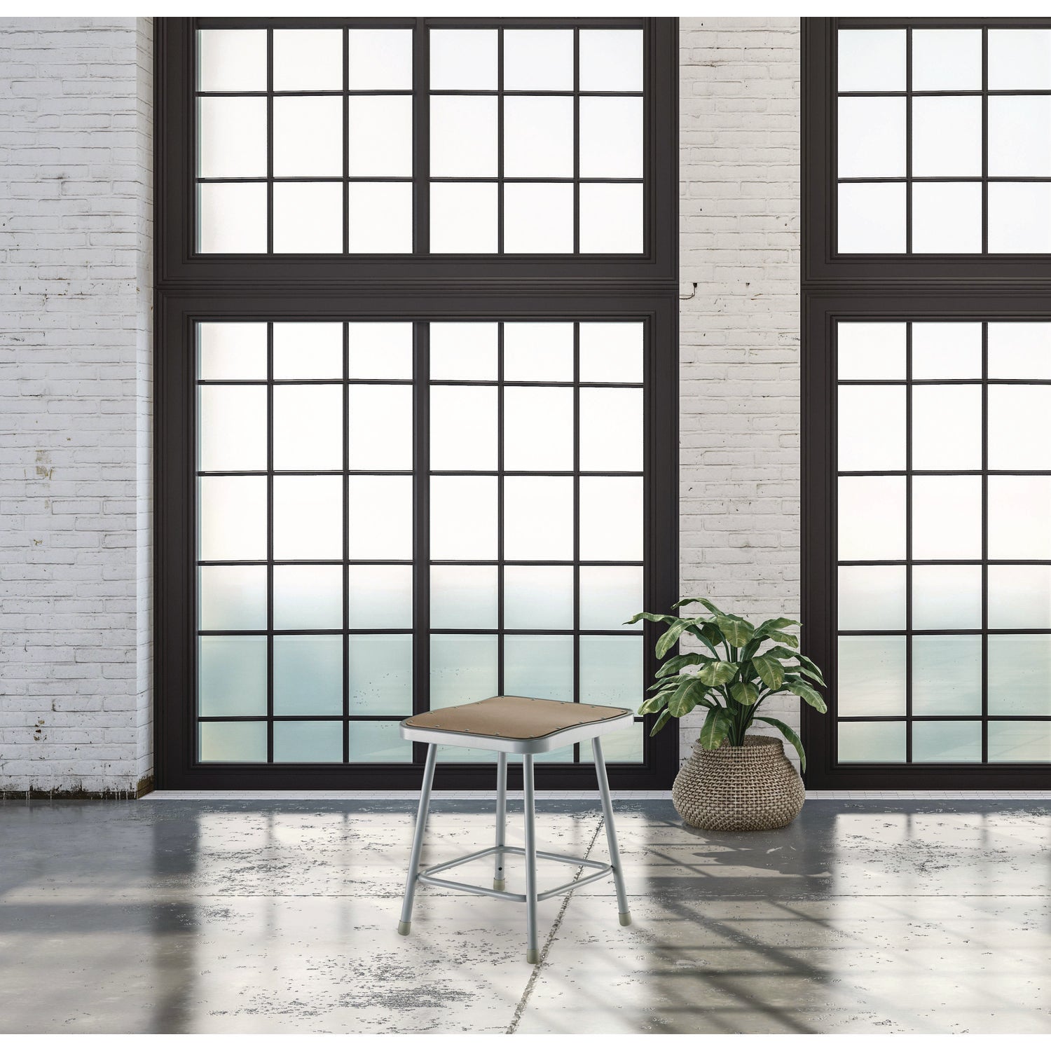 NPS® 18" Heavy Duty Square Seat Steel Stool, Surface Color: Masonite Wood, Frame Color: Grey