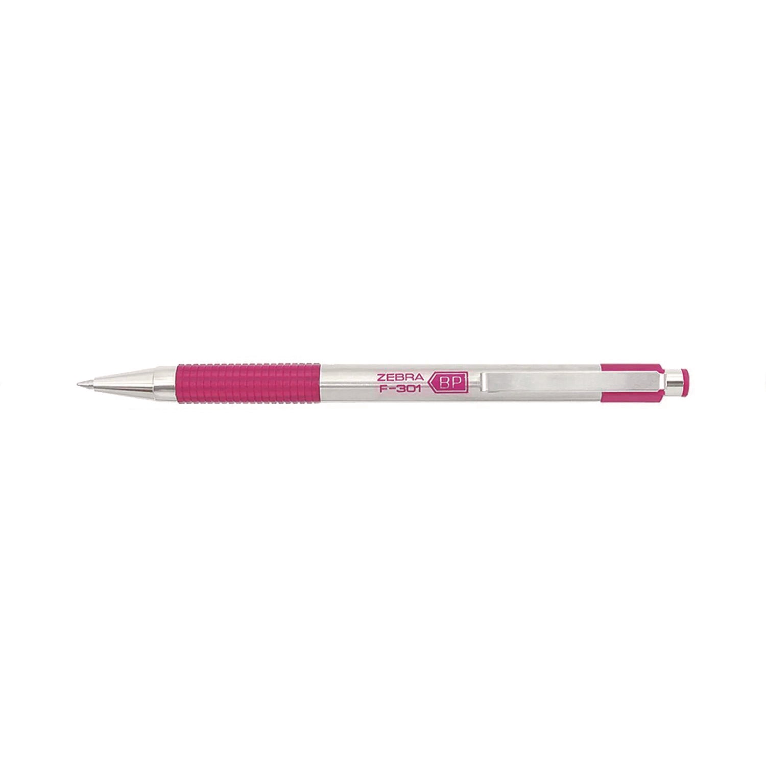 F-301 Breast Cancer Awareness Ballpoint Pen, Retractable, Fine 0.7 mm, Black Ink, Stainless Steel/Pink Barrel