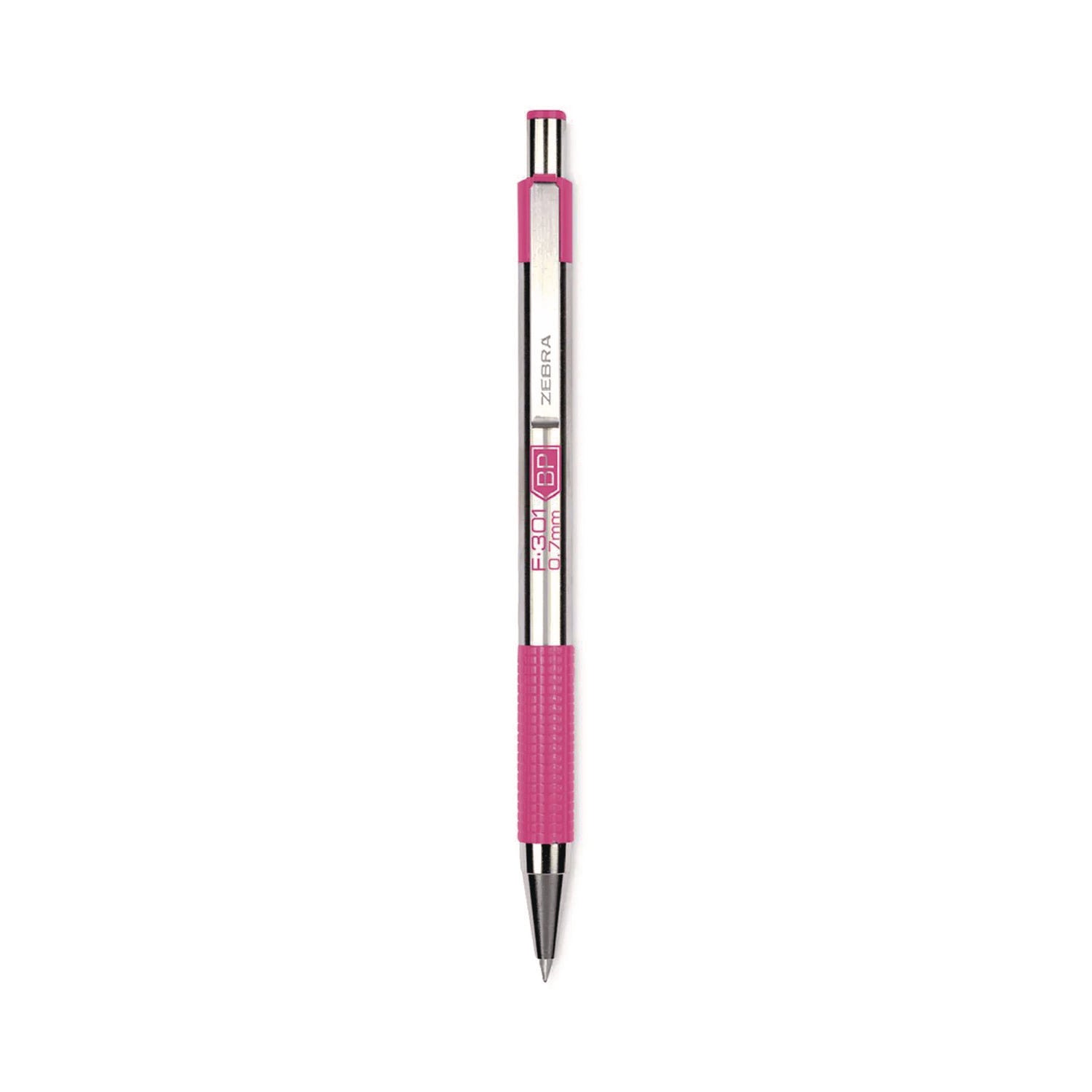 F-301 Breast Cancer Awareness Ballpoint Pen, Retractable, Fine 0.7 mm, Black Ink, Stainless Steel/Pink Barrel