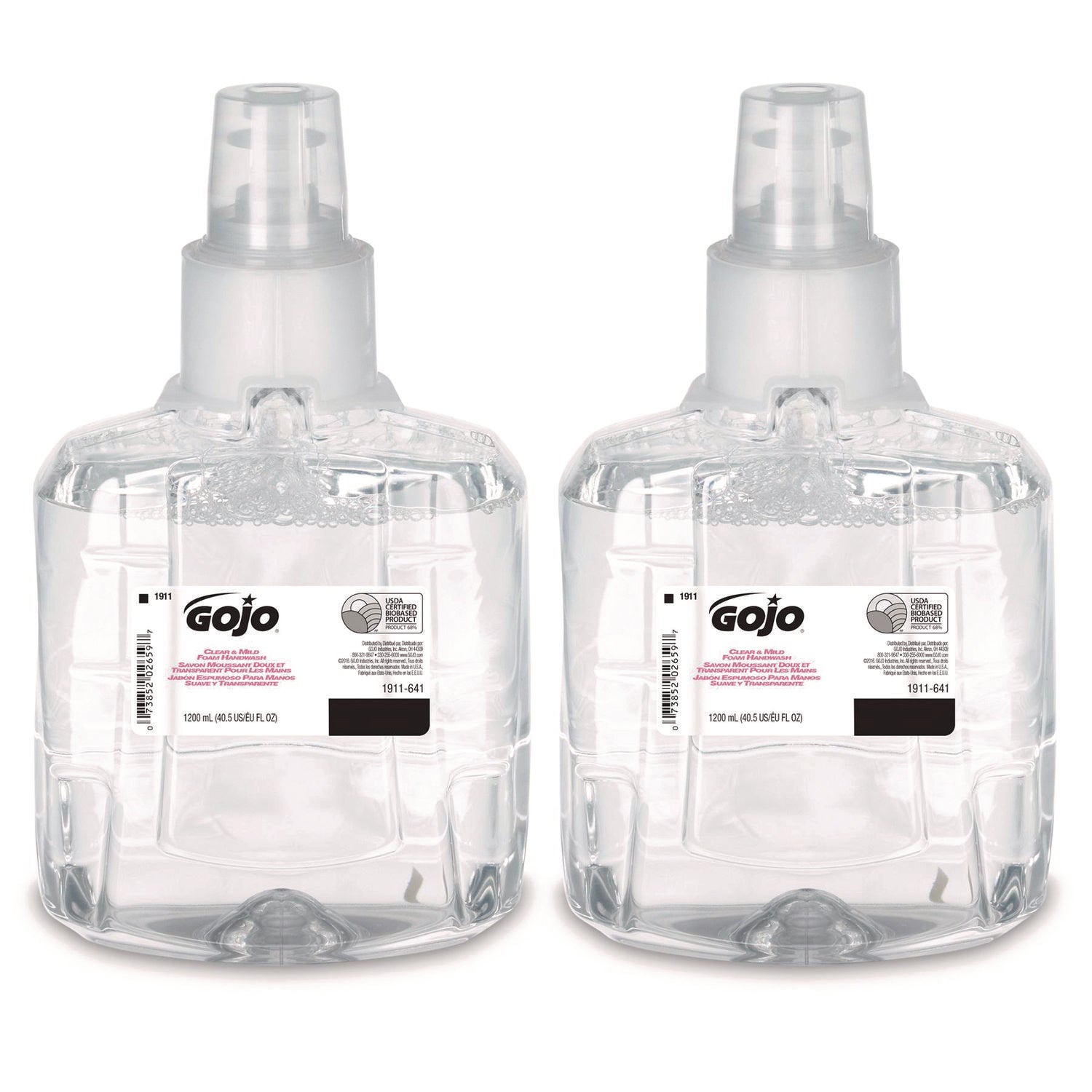 Gojo&reg; LTX-12 Clear Mild Foam Handwash Refill - 1.27 quart - Hand, Skin - Moisturizing - Clear - Fragrance-free, Dye-free, Rich Lather, Eco-friendly - 2 / Carton