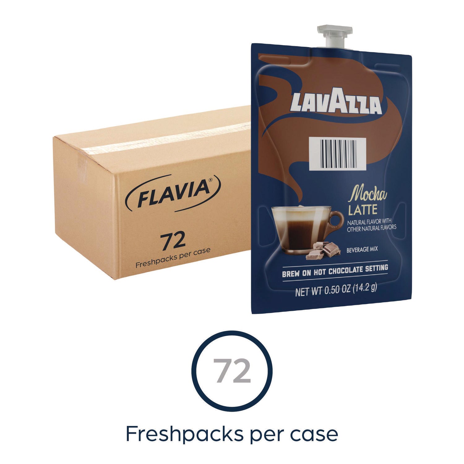 Flavia Latte Freshpacks, Mocha Latte, Medium Roast, Kosher, 0.5 oz Each, 72 Freshpacks per Carton, Compatible with Flavia Aroma, Creation 300, and Creation 600 Brewers