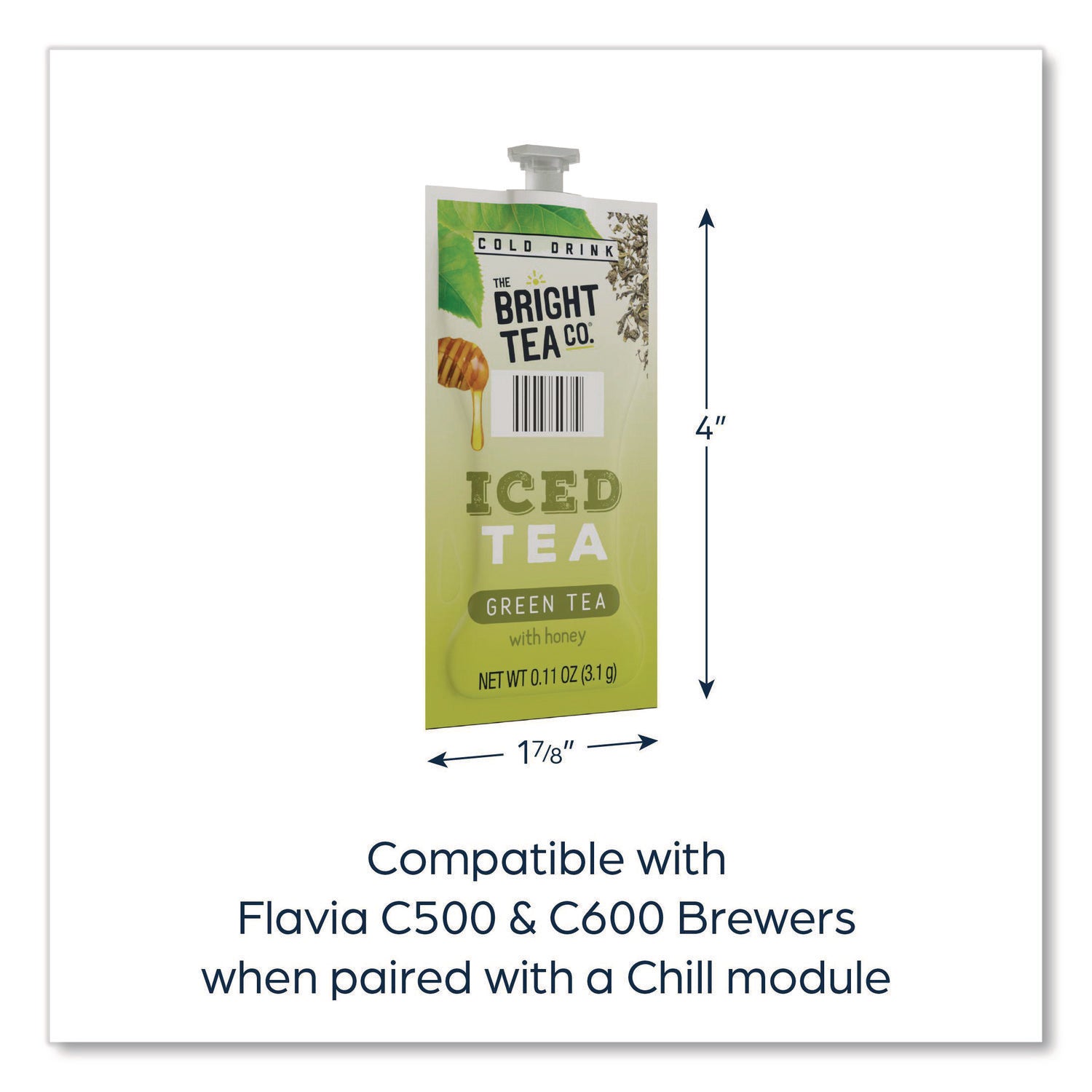 Compatible with Flavia Creation 300 with Chill Refresh Module, Flavia Creation 600 with Chill Module - Iced Green Tea - Caffeinated - Kosher - 100 / Carton