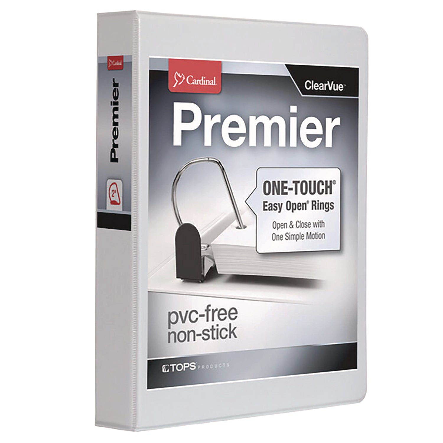 Cardinal Premier ONE-TOUCH Easy Open Locking Slant-D Ring Binder, 2" Capacity, 3" Spine, 3 Rings, 530 Sheet Capacity, 4 Pockets, Letter Size, White, 1 Each