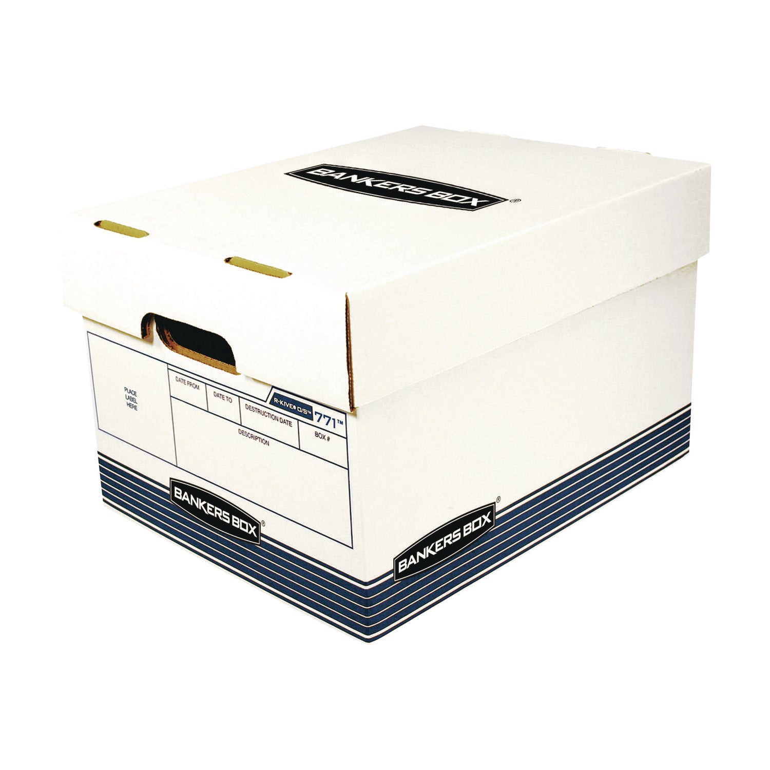 Internal Dimensions: 12" Width x 15" Depth x 10" Height - External Dimensions: 12.9" Width x 16.6" Depth x 10.3" Height - Lift-off Closure - Stackable - White, Blue - Recycled - 20 / Pack