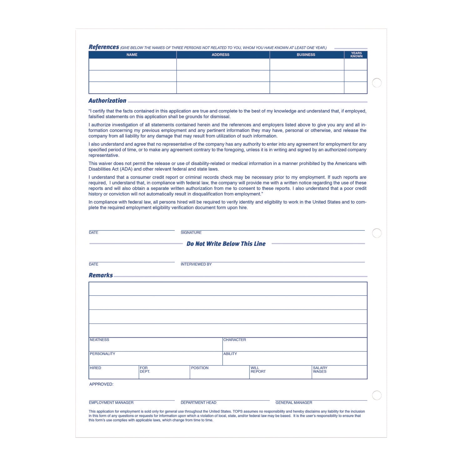 Employment Applications, One-Part (No Copies), 11 x 8.38, 50 Forms/Pad, 2 Pads/Pack