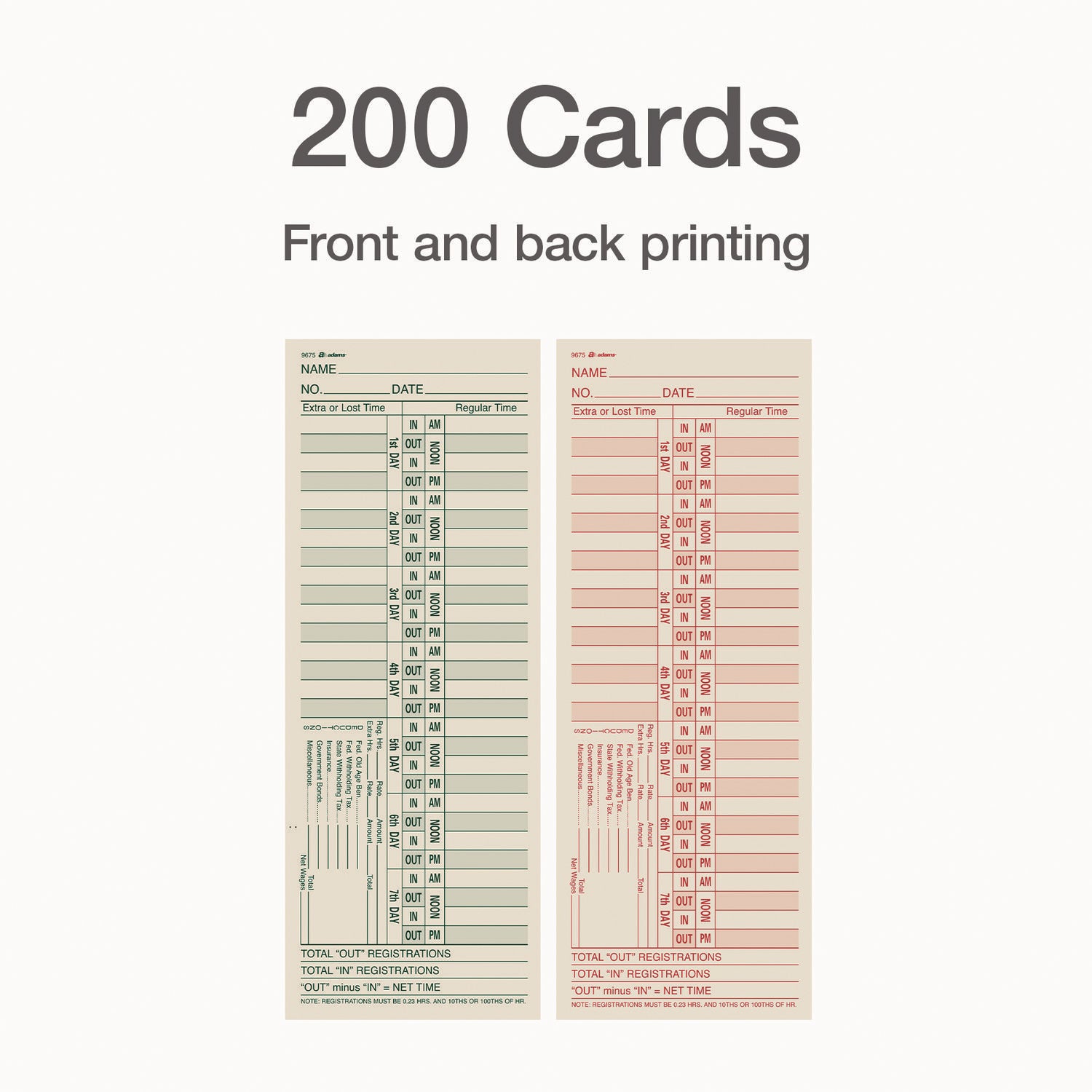 Time Cards for Acroprint, Amano and Lathem Time Clocks, Two Sides, Bi-Weekly, 3.38" x 9", 200/Pack