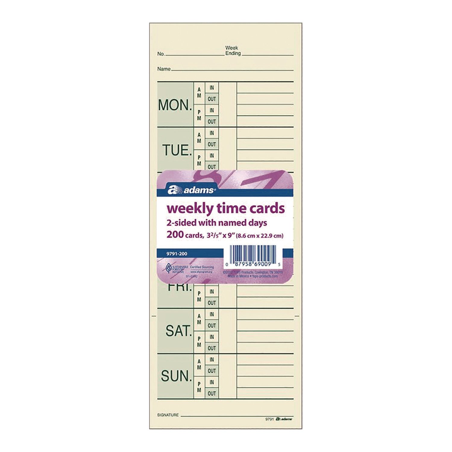 Time Cards for Pyramid 1000 Time Clock, Two Sides, 3.38" x 9", 200/Pack