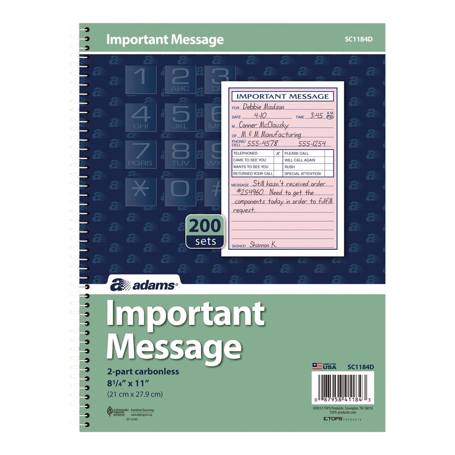 Important Message Book, Two-Part Carbonless, 4 Forms/Sheet, 200 Forms Total