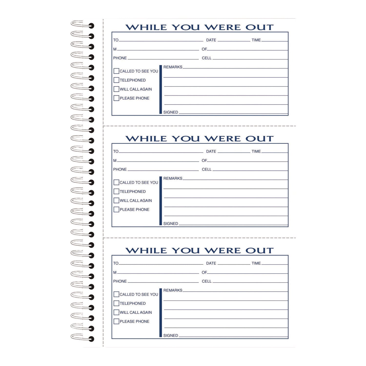 While You Were Out Messages Book, Two-Part Carbonless, 5 x 2.83, 3 Forms/Sheet, 300 Forms Total