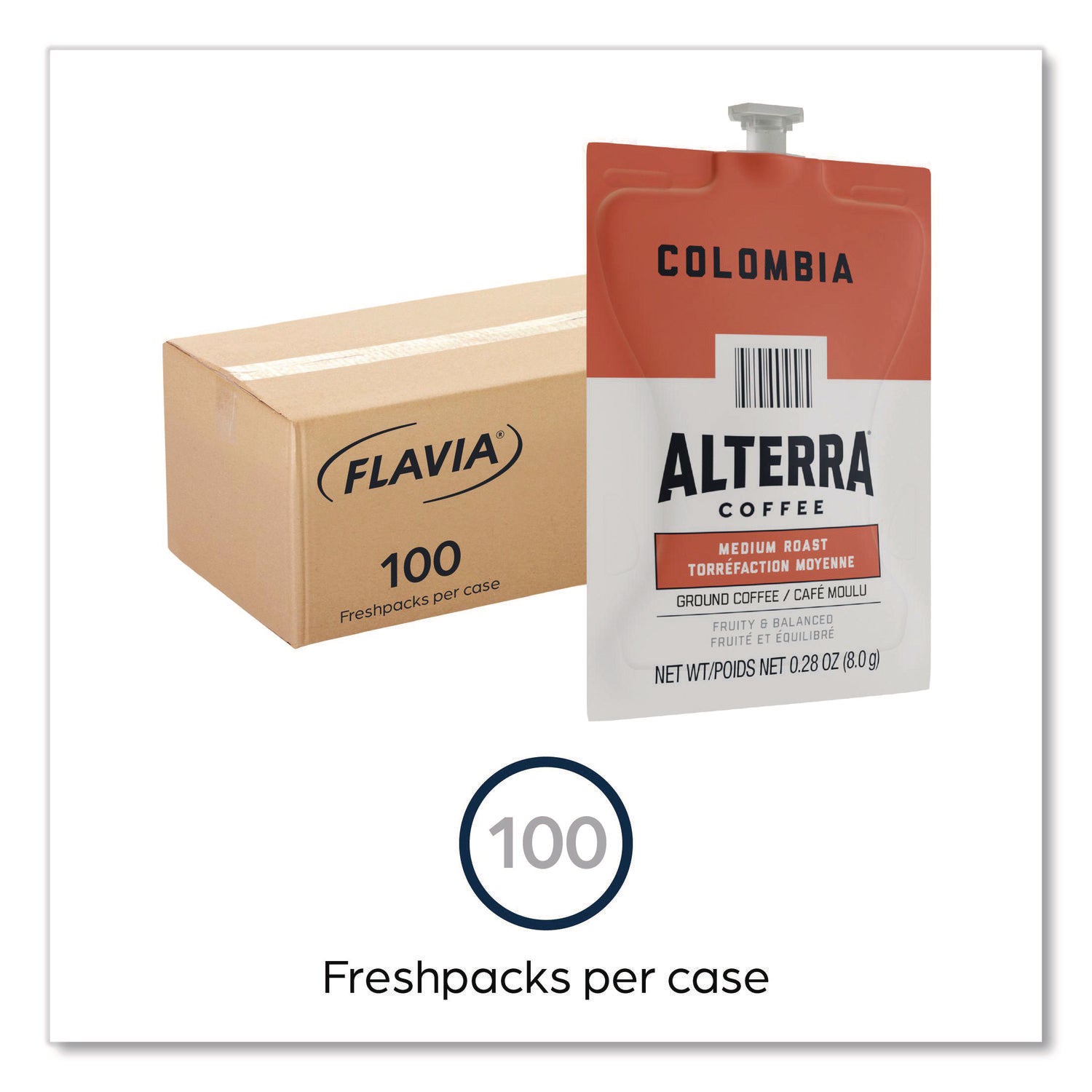 Compatible with Flavia Aroma, Flavia Barista, FLAVIA Creation 600, Flavia Creation 500, Flavia Creation 200, Flavia Creation 150, Flavia Creation 300, Flavia - Hot Coffee - Medium - Freshpack - Colombia, Regular - Kosher - 100 / Carton
