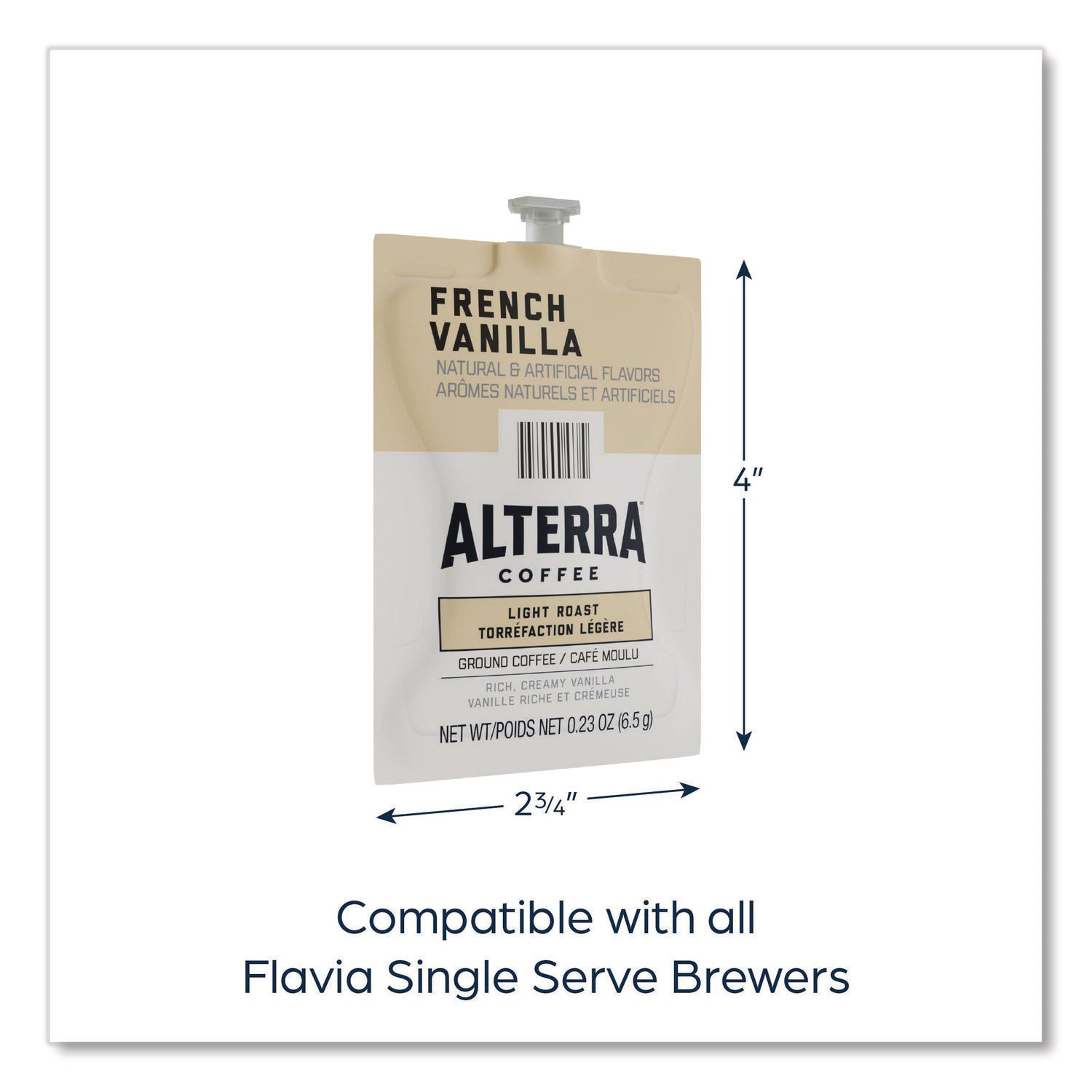 Flavia Freshpack Alterra French Vanilla Flavored Coffee, Light Roast, Kosher, 100 Freshpacks per Carton