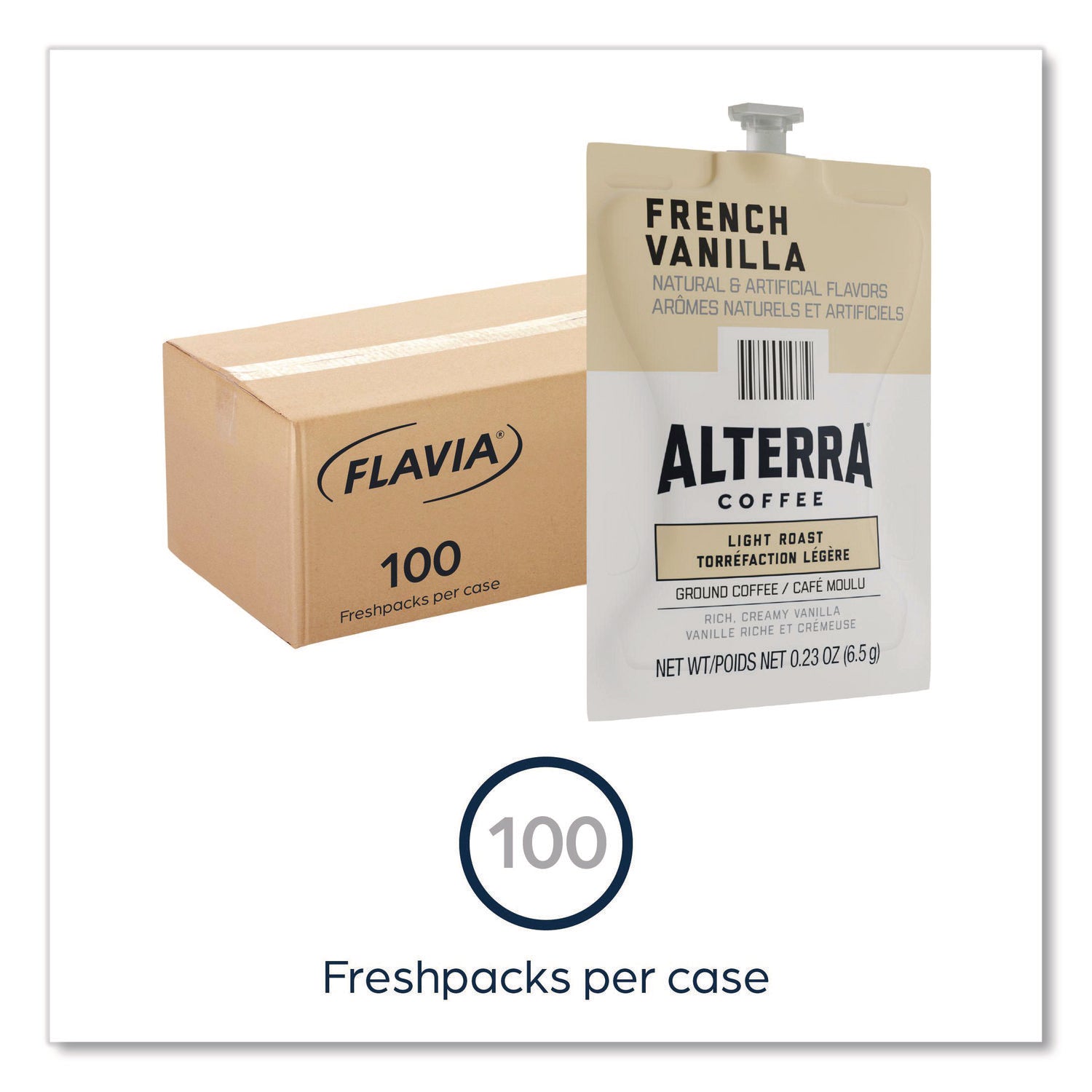 Flavia Freshpack Alterra French Vanilla Flavored Coffee, Light Roast, Kosher, 100 Freshpacks per Carton