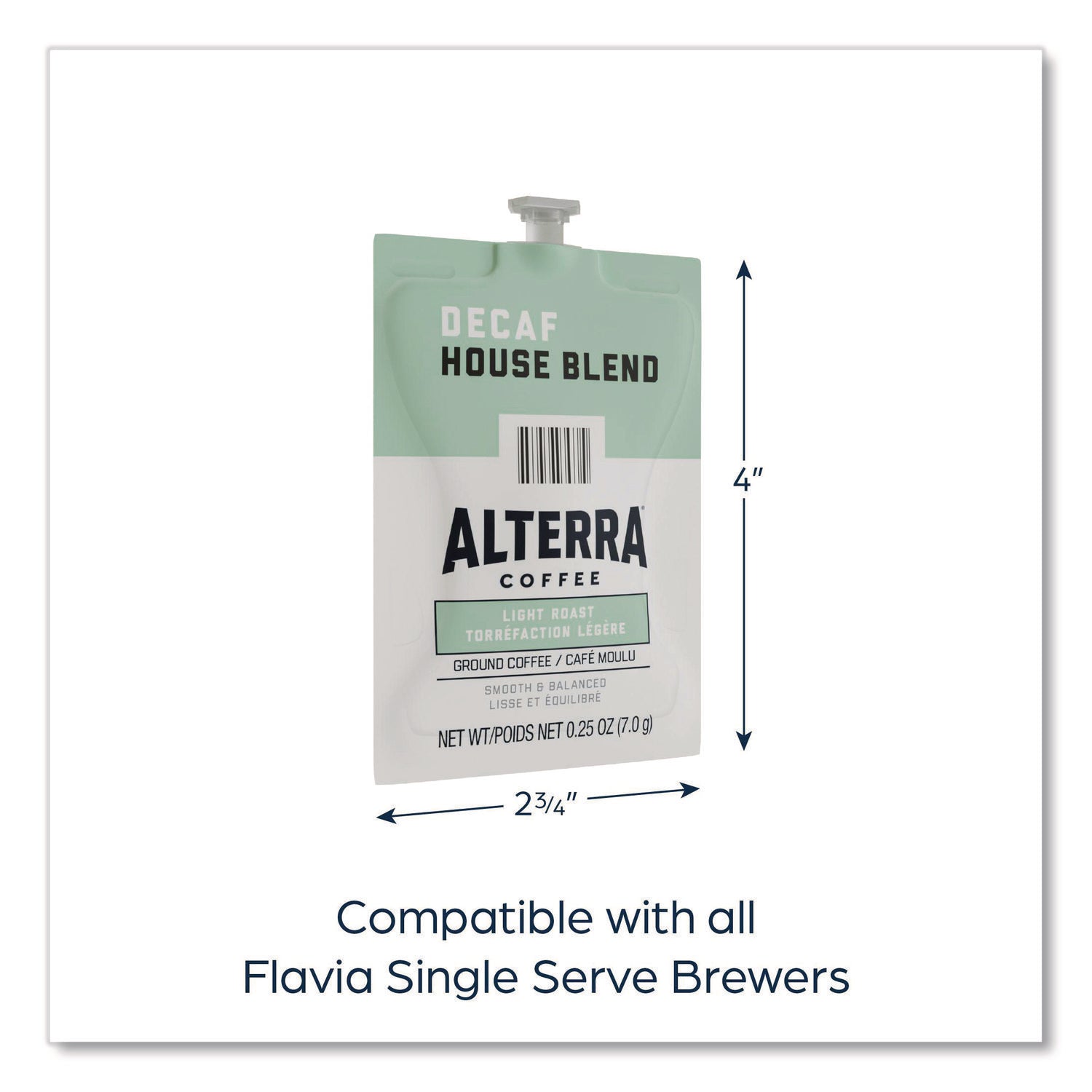 Compatible with Flavia Aroma, Flavia Barista, FLAVIA Creation 600, Flavia Creation 500, Flavia Creation 200, Flavia Creation 150, Flavia Creation 300 - Hot Coffee - Light - Freshpack - Decaf House Blend, Regular - Kosher - Decaffeinated - 100 / Carton
