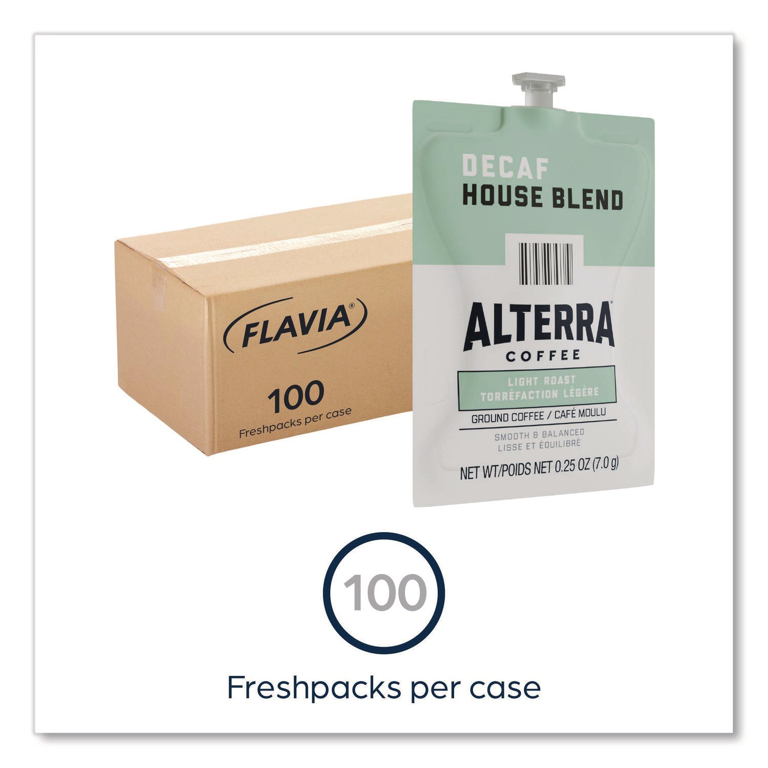 Compatible with Flavia Aroma, Flavia Barista, FLAVIA Creation 600, Flavia Creation 500, Flavia Creation 200, Flavia Creation 150, Flavia Creation 300 - Hot Coffee - Light - Freshpack - Decaf House Blend, Regular - Kosher - Decaffeinated - 100 / Carton