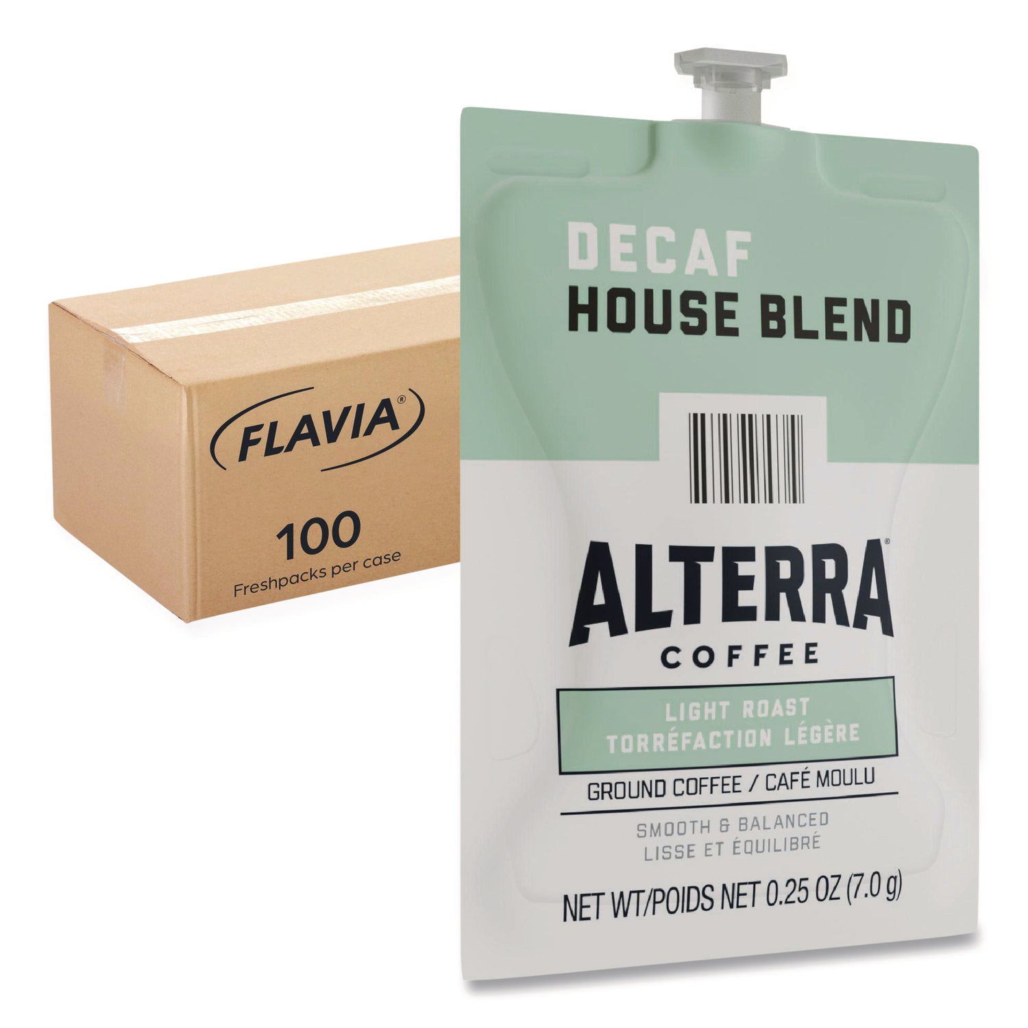 Compatible with Flavia Aroma, Flavia Barista, FLAVIA Creation 600, Flavia Creation 500, Flavia Creation 200, Flavia Creation 150, Flavia Creation 300 - Hot Coffee - Light - Freshpack - Decaf House Blend, Regular - Kosher - Decaffeinated - 100 / Carton