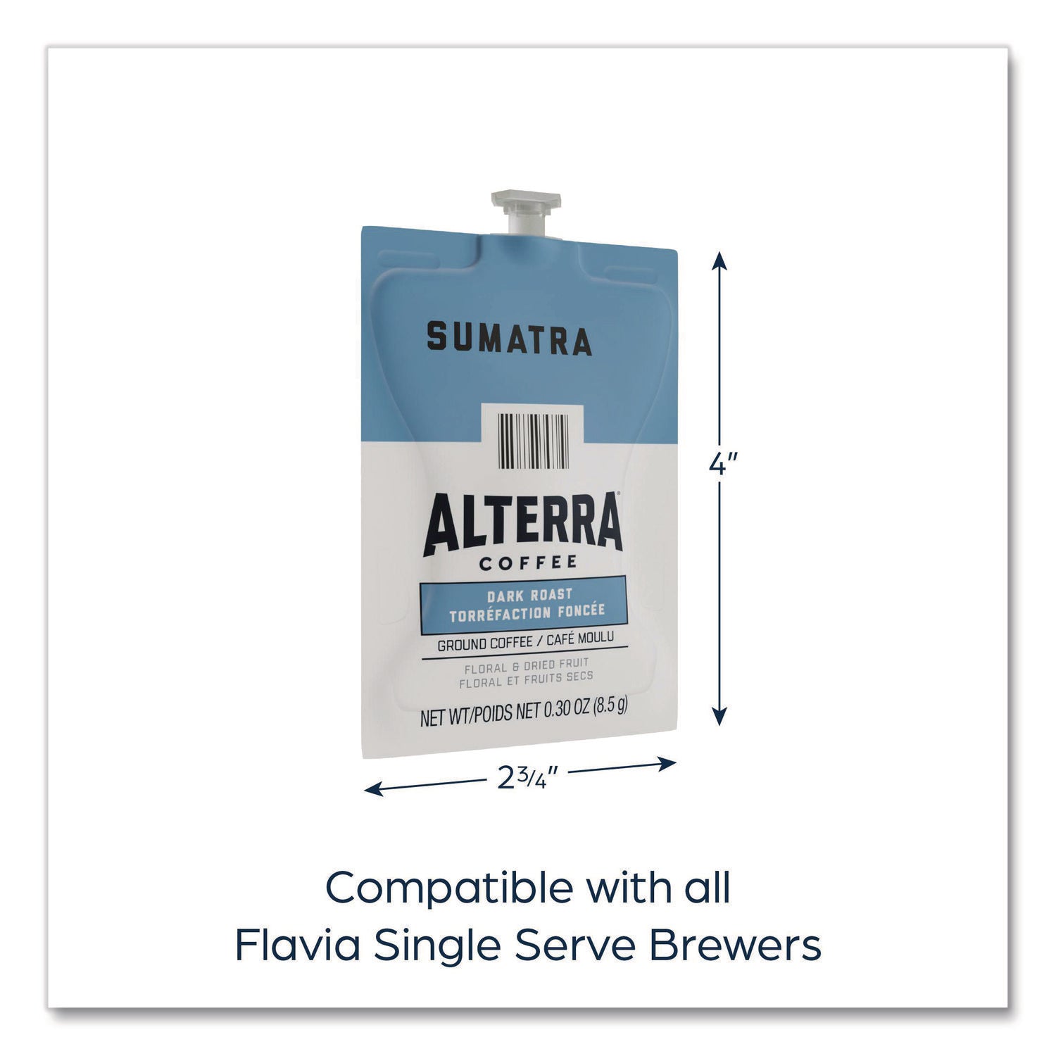 Compatible with Flavia Aroma, Flavia Barista, FLAVIA Creation 600, Flavia Creation 500, Flavia Creation 200, Flavia Creation 150, Flavia Creation 300 - Hot Coffee - Dark - Freshpack - Sumatra - Kosher - 100 / Carton