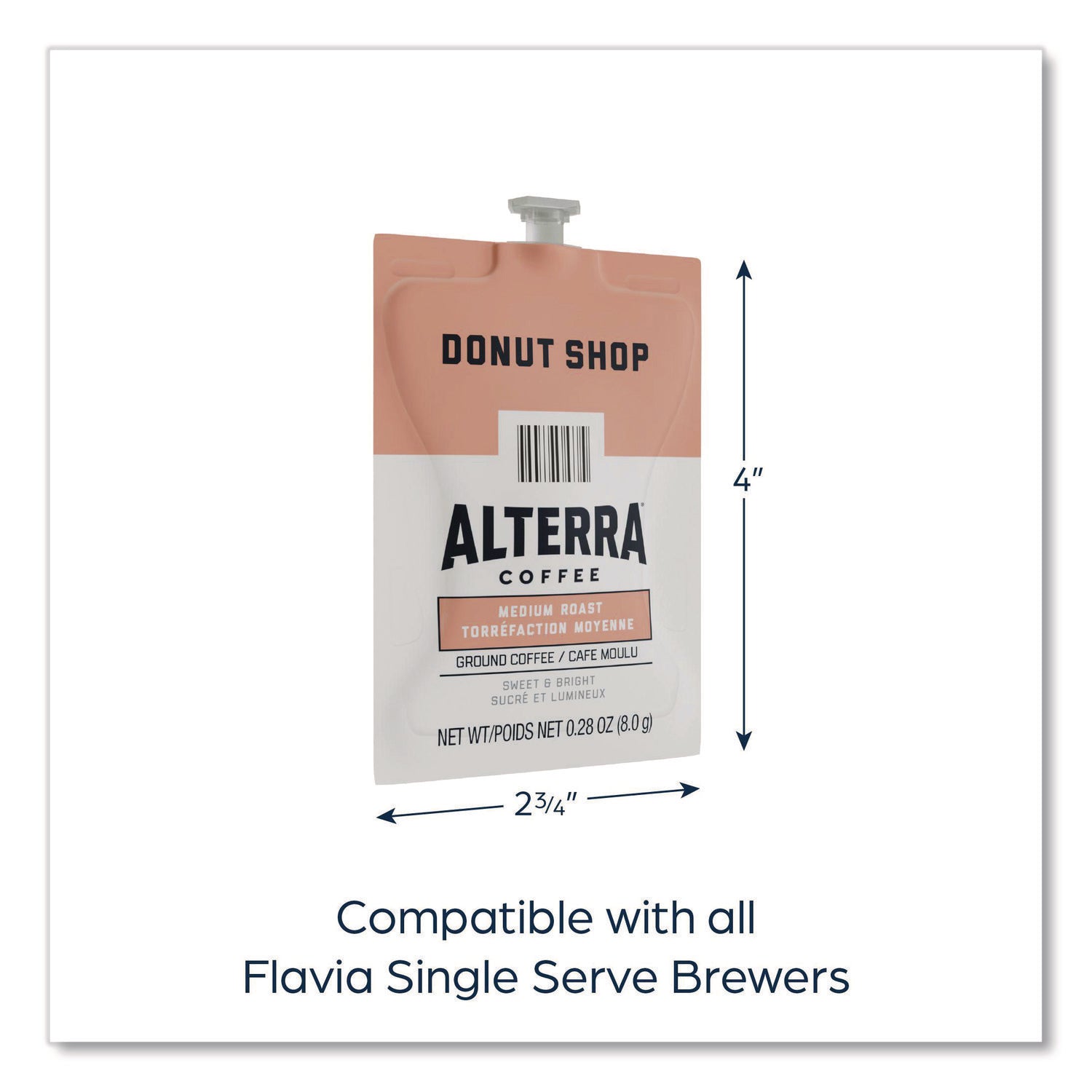 Compatible with Flavia Aroma, Flavia Barista, FLAVIA Creation 600, Flavia Creation 500, Flavia Creation 200, Flavia Creation 150, Flavia Creation 300 - Hot Coffee - Medium - Freshpack - Donut Shop Blend - Kosher - 100 / Carton