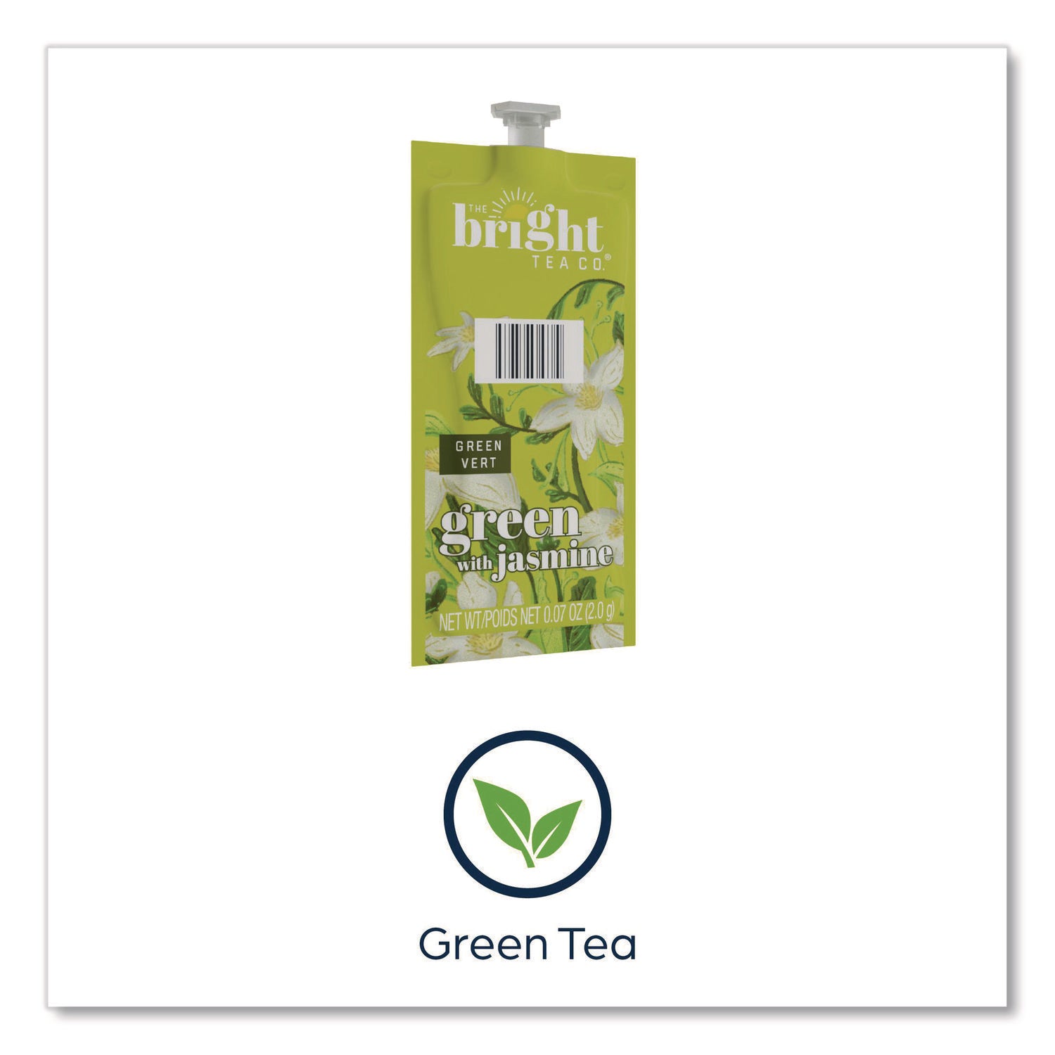 Flavia Bright Tea Co Green Tea with Jasmine, Caffeinated, Kosher, Freshpack, Compatible with Flavia Aroma, Creation 300, Creation 600, 100/Carton