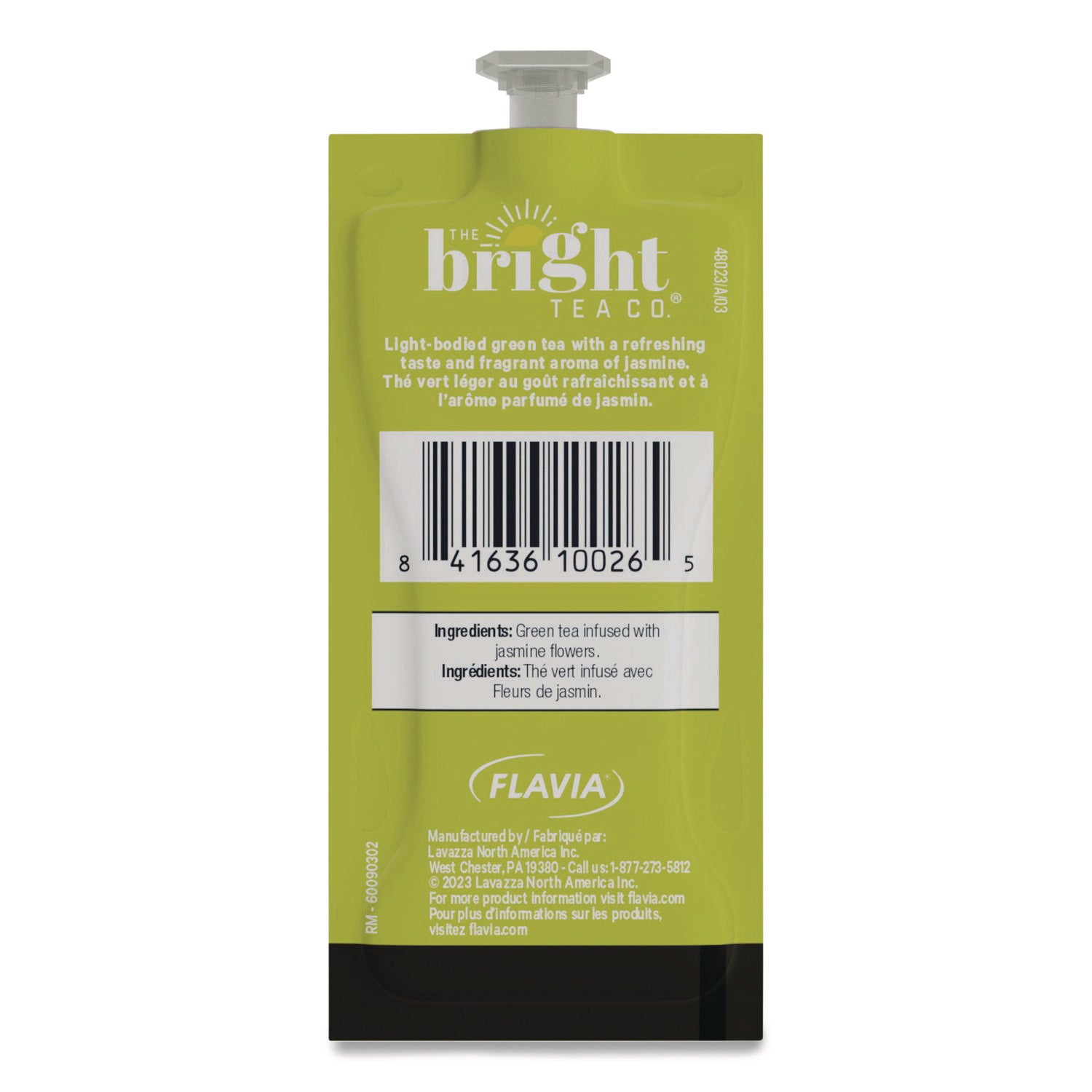 Flavia Bright Tea Co Green Tea with Jasmine, Caffeinated, Kosher, Freshpack, Compatible with Flavia Aroma, Creation 300, Creation 600, 100/Carton