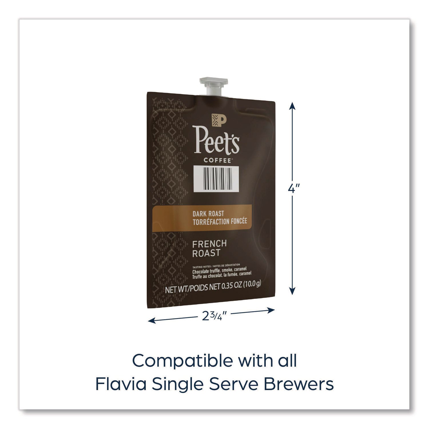 Compatible with Flavia Aroma, Flavia Barista, FLAVIA Creation 600, Flavia Creation 500, Flavia Creation 200, Flavia Creation 150, Flavia Creation 300 - Hot Coffee - Dark - Freshpack - French Roast - Kosher - 76 / Carton