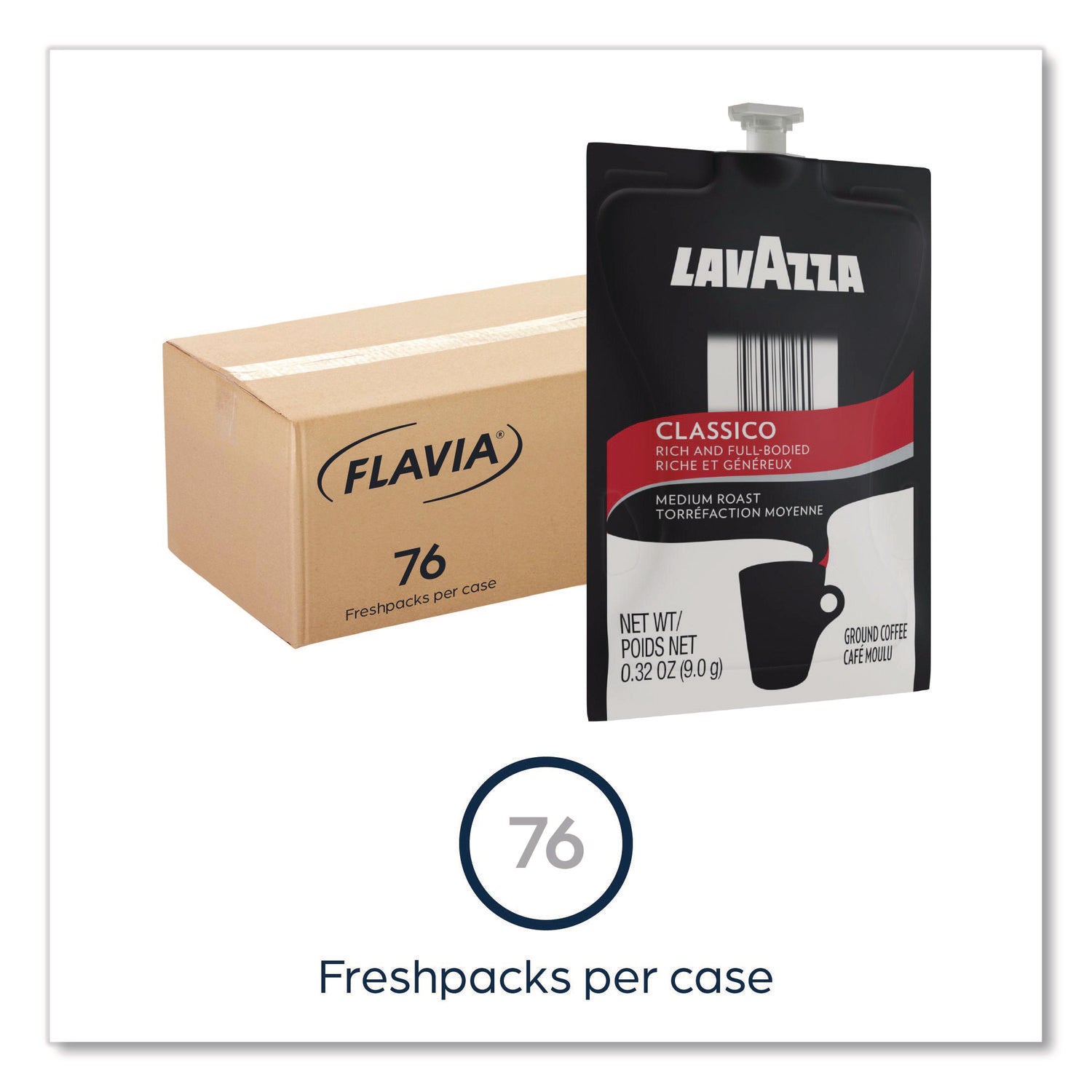 Flavia Classico Coffee Freshpack, Medium Roast, Arabica & Robusta Blend, Kosher, 0.3 oz Each, 76 Freshpacks per Carton