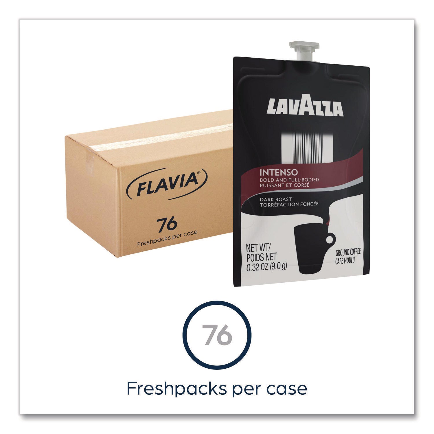 Flavia Intenso Dark Roast Coffee Freshpacks, Arabica & Robusta Blend, Kosher, 0.3 oz Each, 76 Freshpacks per Carton