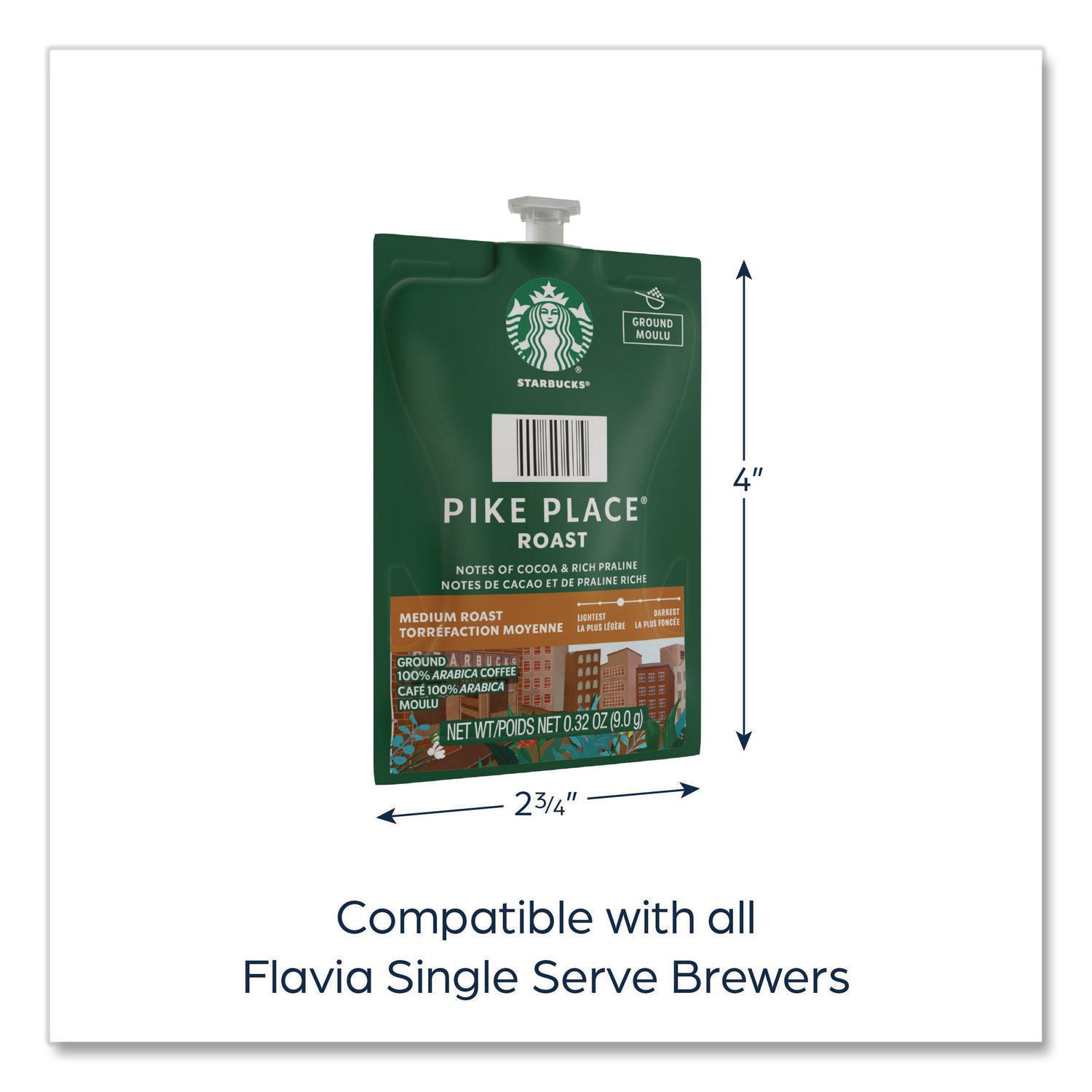 Flavia Starbucks Pike Place Roast Freshpack, Medium Roast, Kosher, 0.3 oz, 38 Freshpacks per Carton, Compatible with Flavia Brewers