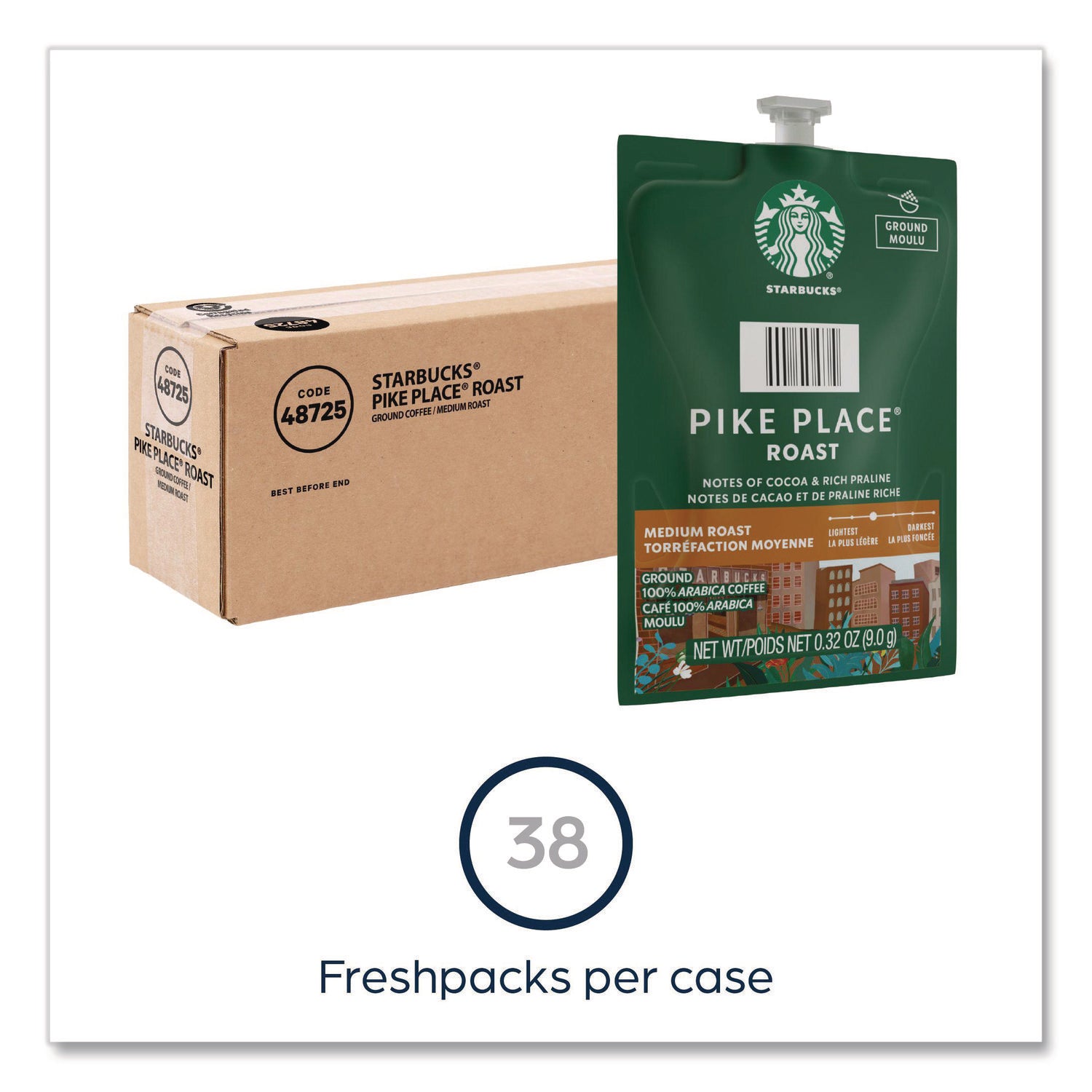 Flavia Starbucks Pike Place Roast Freshpack, Medium Roast, Kosher, 0.3 oz, 38 Freshpacks per Carton, Compatible with Flavia Brewers