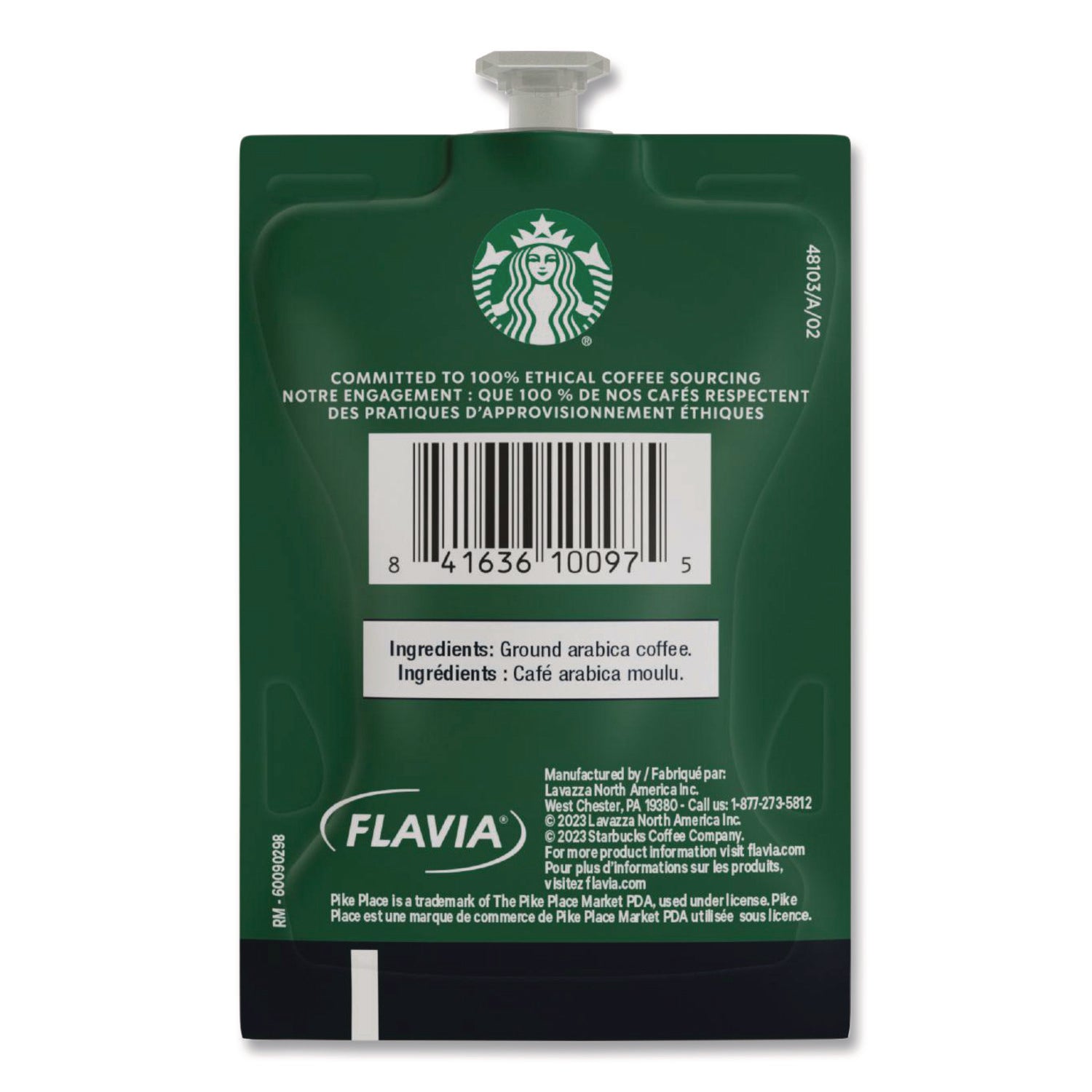 Flavia Starbucks Pike Place Roast Freshpack, Medium Roast, Kosher, 0.3 oz, 38 Freshpacks per Carton, Compatible with Flavia Brewers
