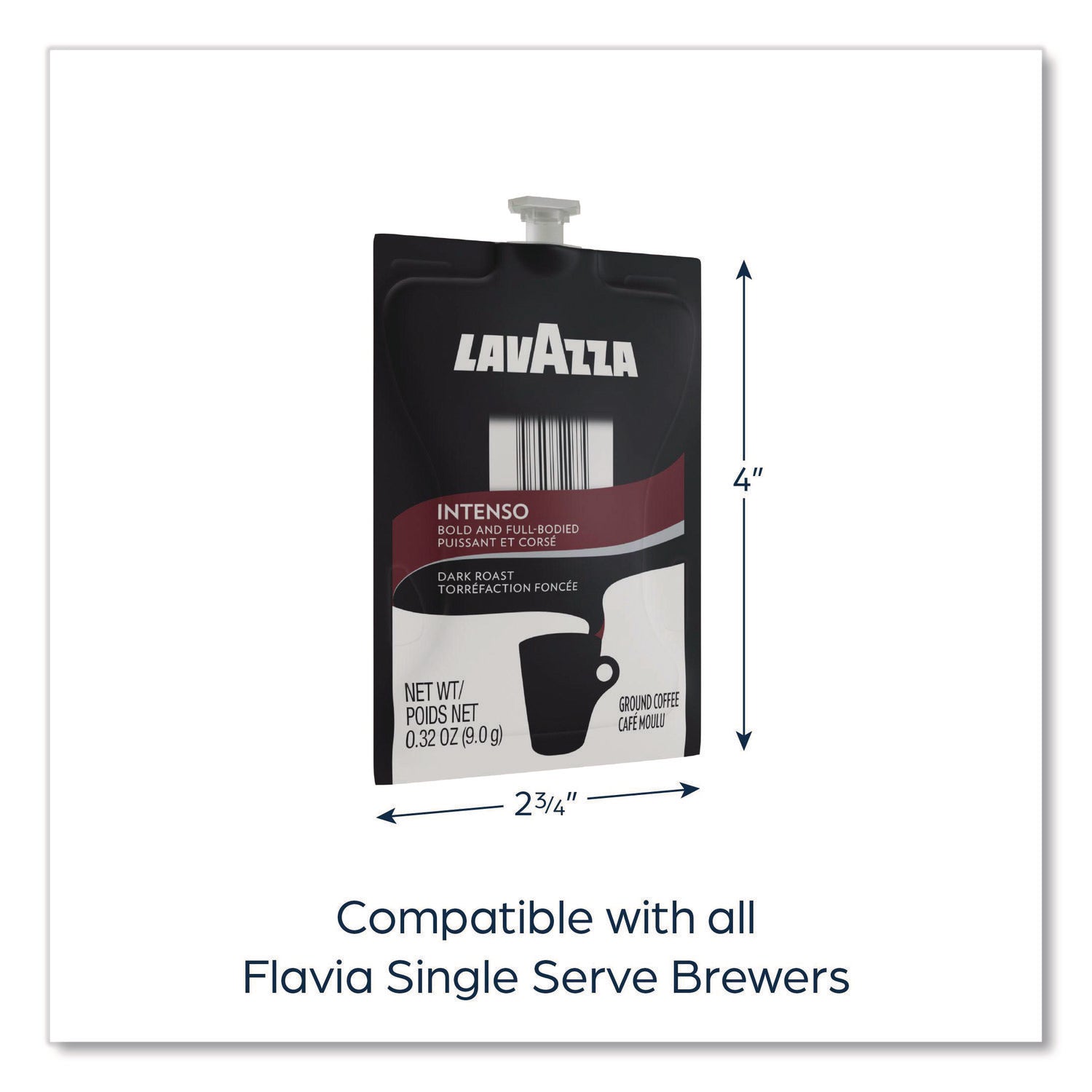 Flavia Intenso Dark Roast Coffee Freshpacks, Medium/Dark, 0.3 oz, Arabica & Robusta Blend, Kosher, 38 Freshpacks per Carton