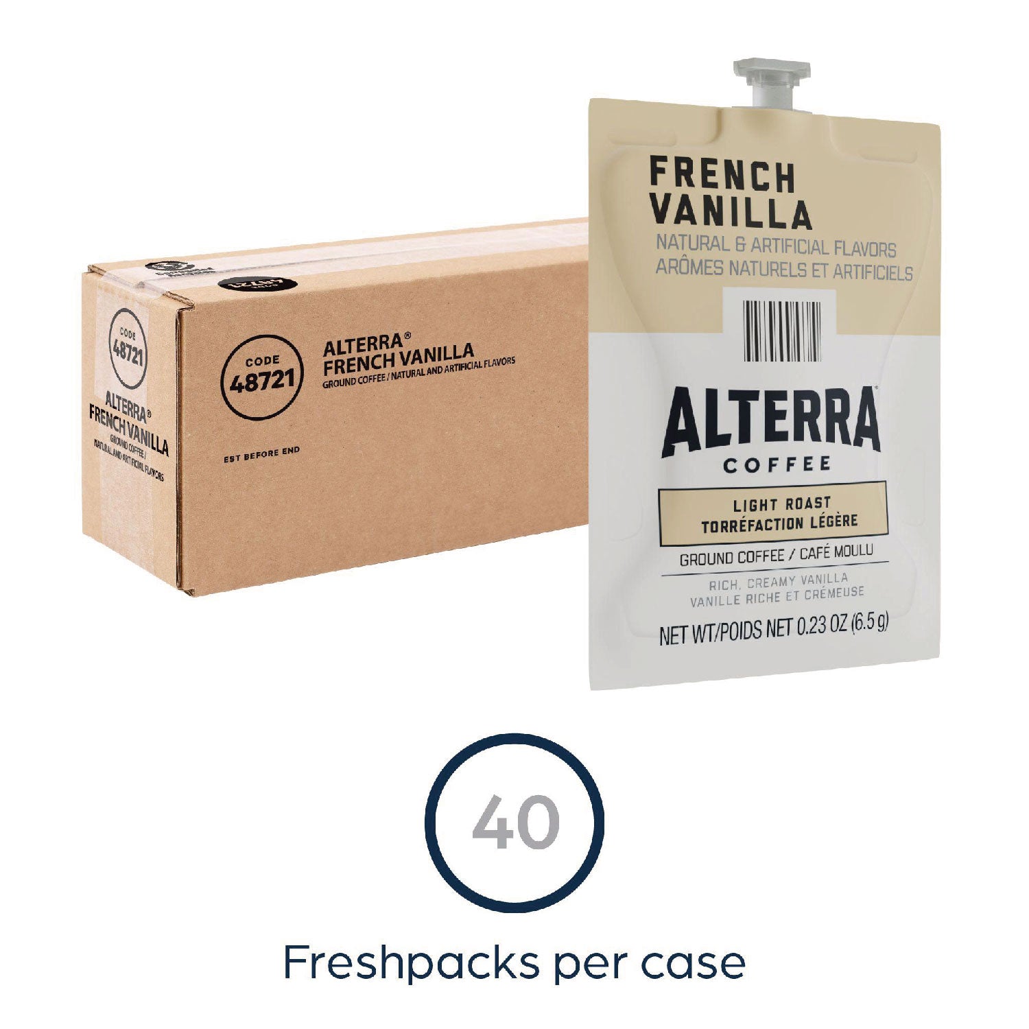 Flavia Freshpack Alterra French Vanilla Flavored Coffee, Light Roast, Freshpack, 40 per Carton, Compatible with Flavia Creation 150/200/300/500/600 and Flavia Aroma