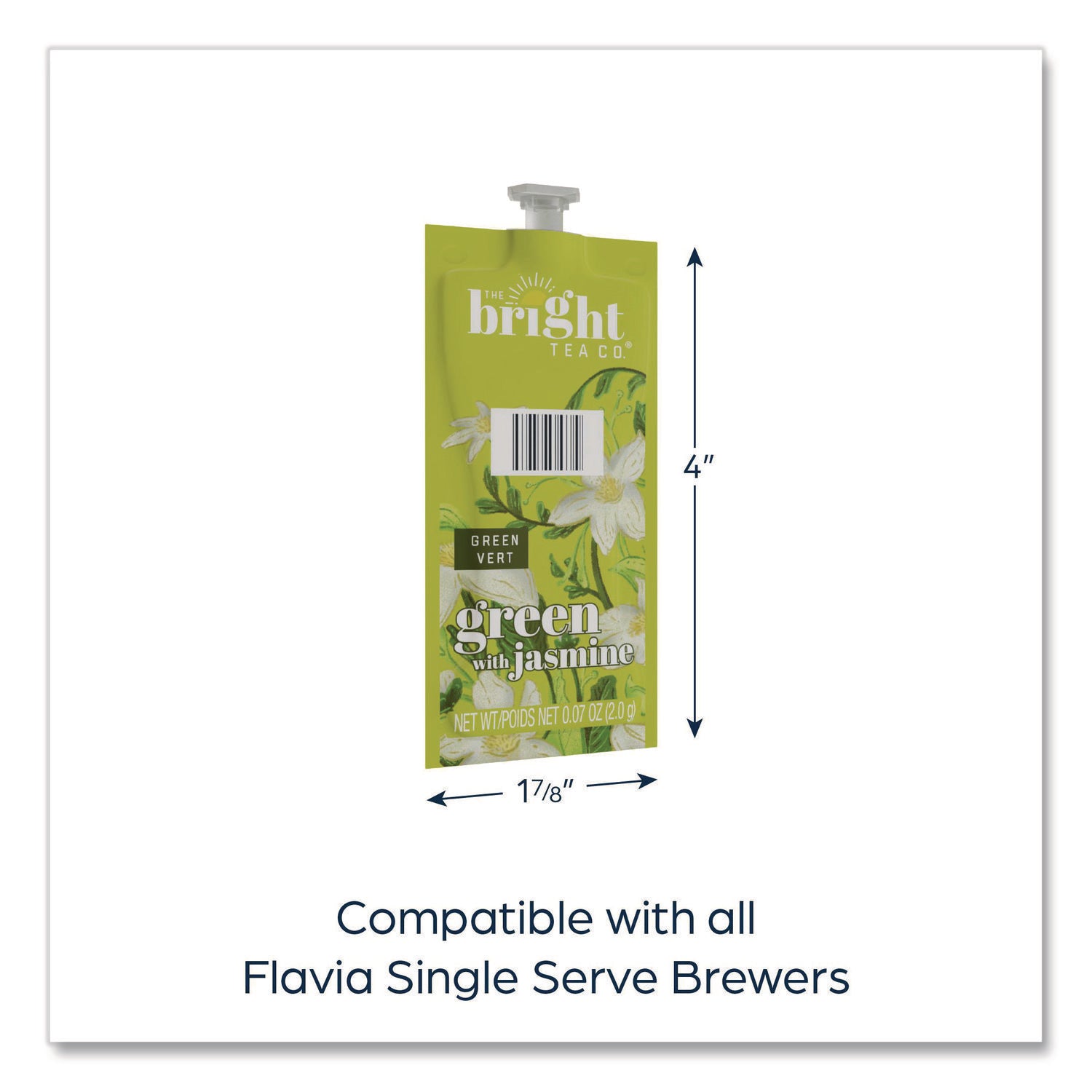 Flavia Bright Tea Co Green Tea with Jasmine, Caffeinated, Kosher, Freshpack, 40/Carton