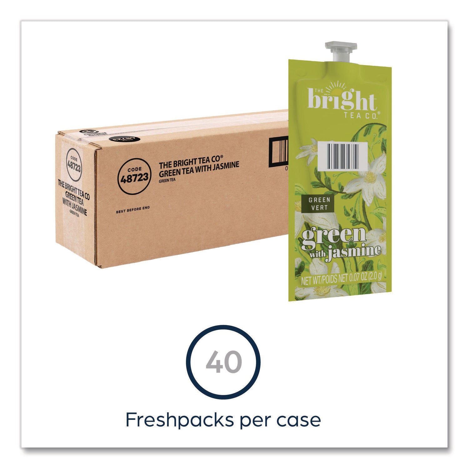 Flavia Bright Tea Co Green Tea with Jasmine, Caffeinated, Kosher, Freshpack, 40/Carton