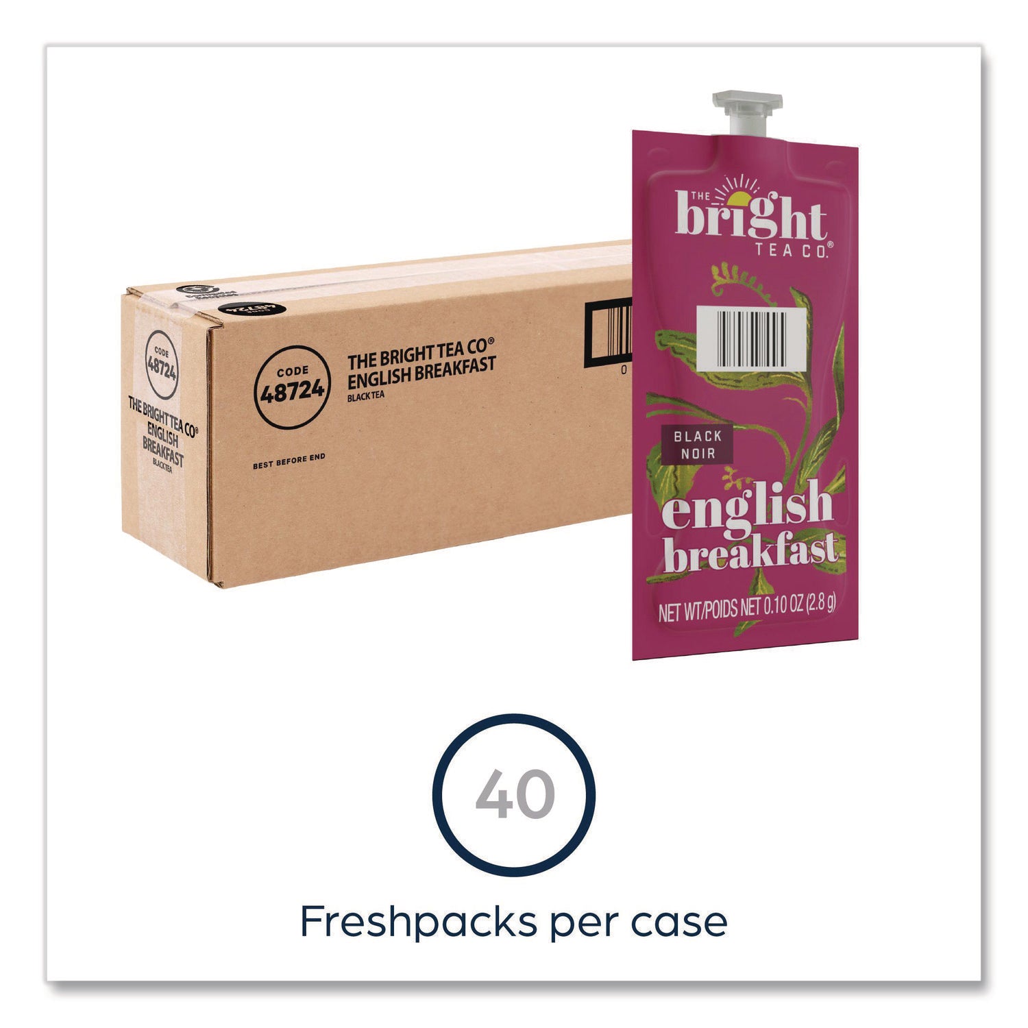 Flavia Bright Tea Co English Breakfast Black Tea Freshpack, Caffeinated, Kosher, 0.1 oz Per Pack, 40 Packs per Carton