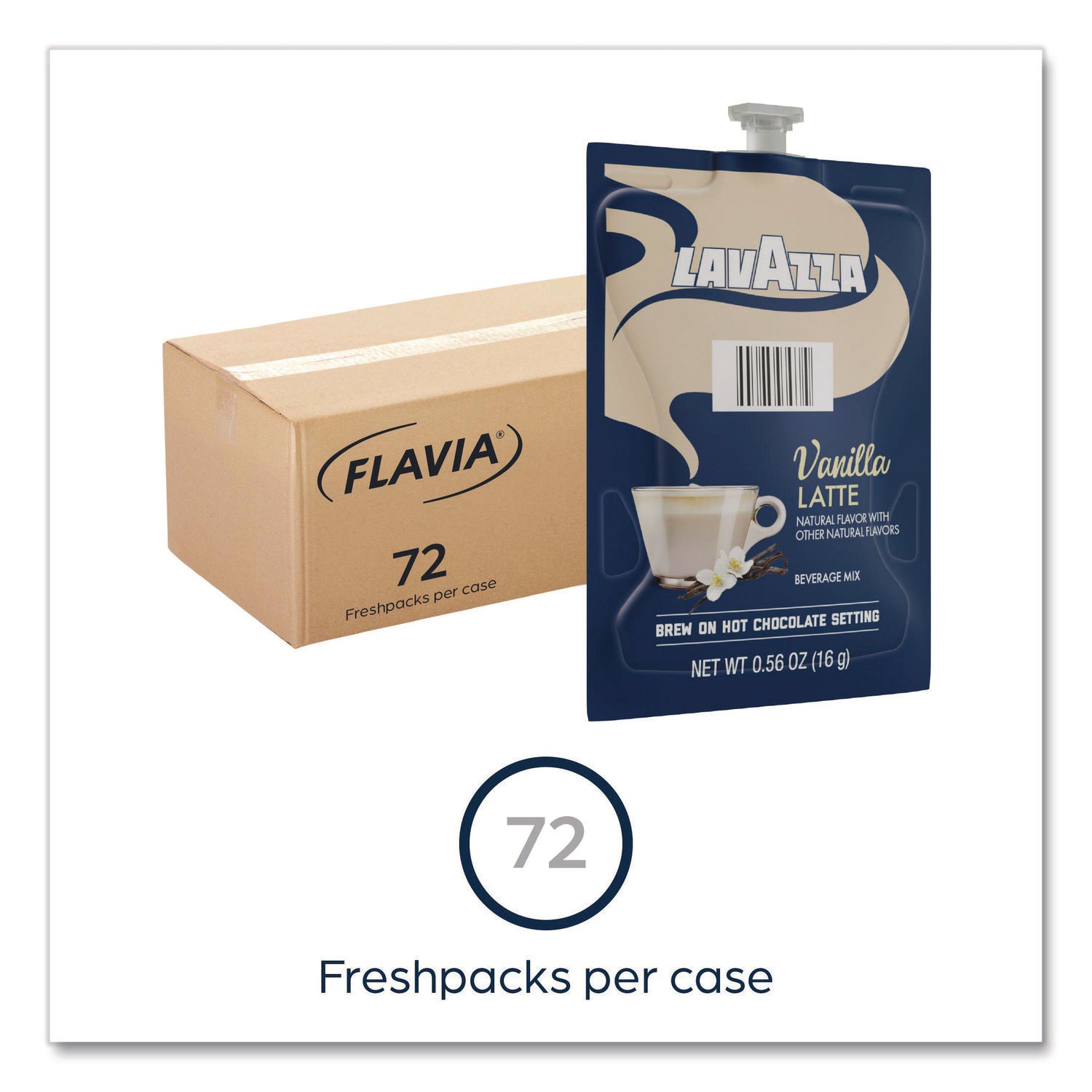 Flavia Latte Freshpacks, Vanilla Latte, Medium Roast, Kosher, 0.5 oz, 72 Freshpacks per Carton