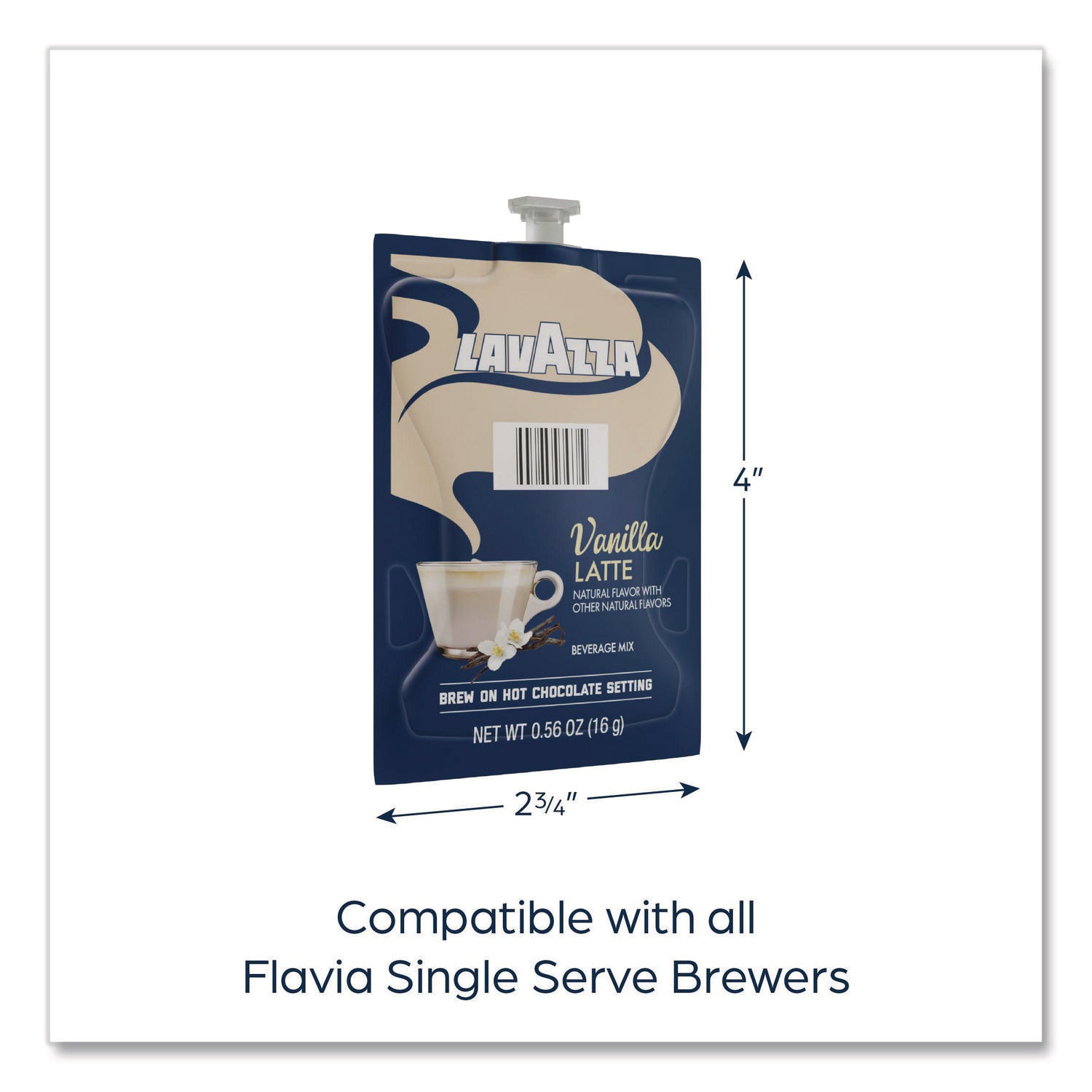 Flavia Latte Freshpacks, Vanilla Latte, Medium Roast, Kosher, 0.5 oz, 72 Freshpacks per Carton