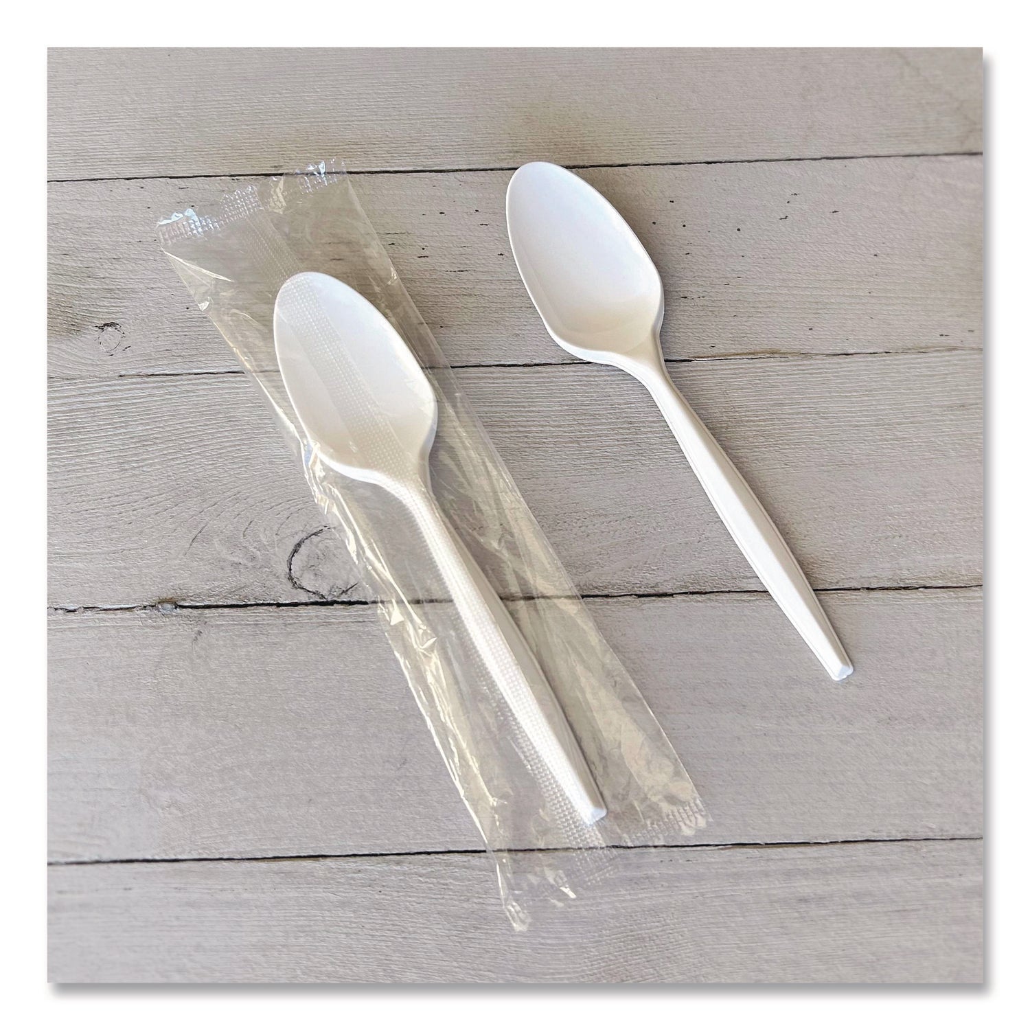 Heavyweight Wrapped Polystyrene Cutlery, Spoon, Plastic, White, 1,000/Carton