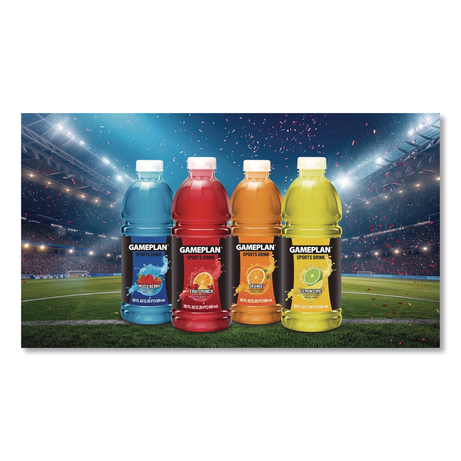 Gameplan Sports Drink, Mixed Berry, 20 oz Bottle, 24/Carton