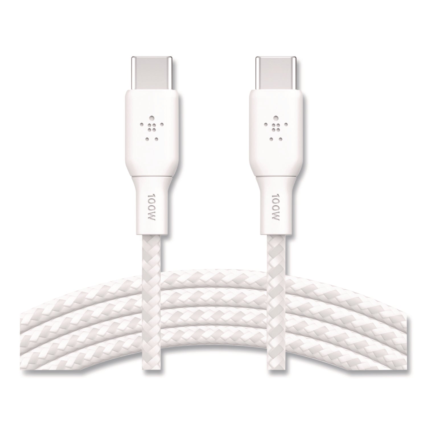 BOOST CHARGE Braided USB-C to USB-C Cable, 100 W Power Delivery, 6.6 ft, White, 2/Pack