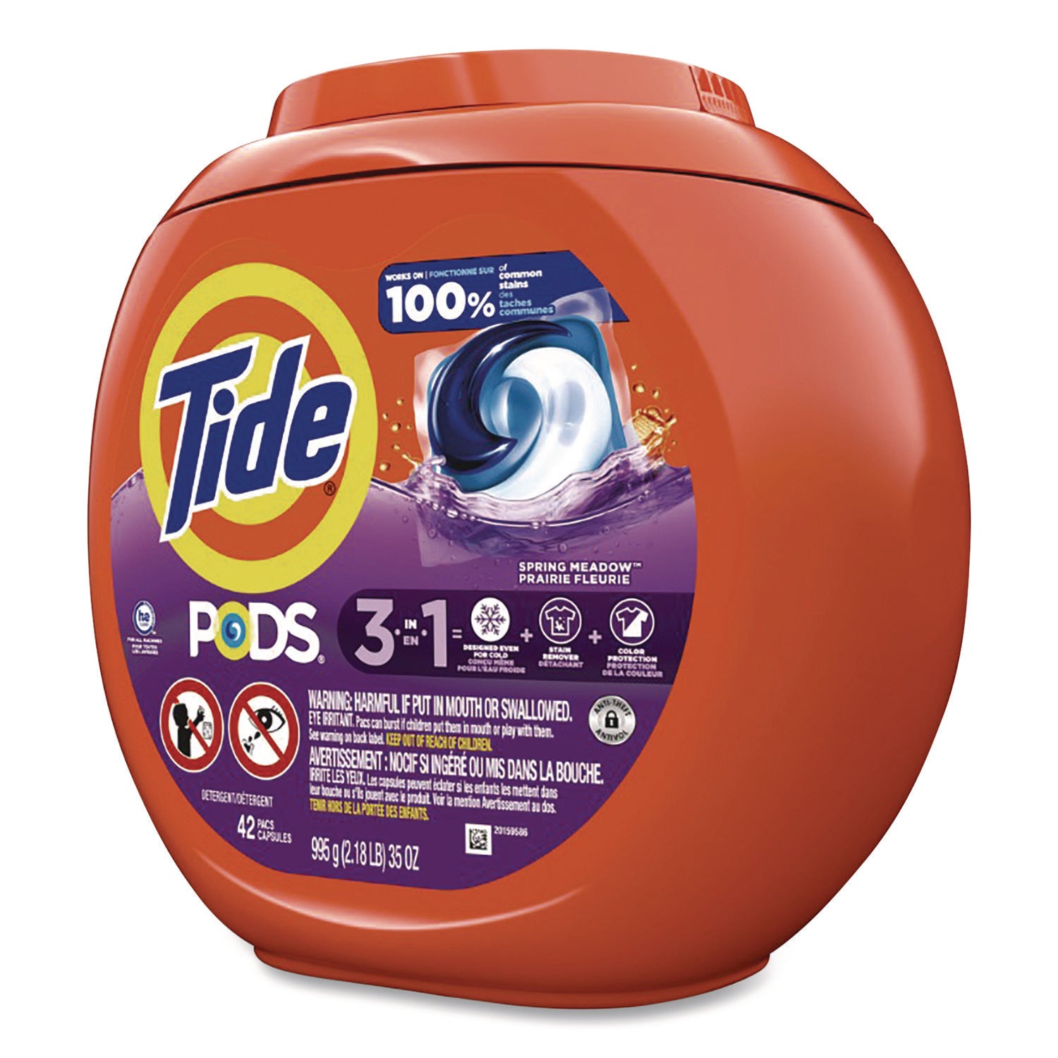 PODS Laundry Detergent, Spring Meadow Scent, 35 oz Tub, 42 Pods/Tub