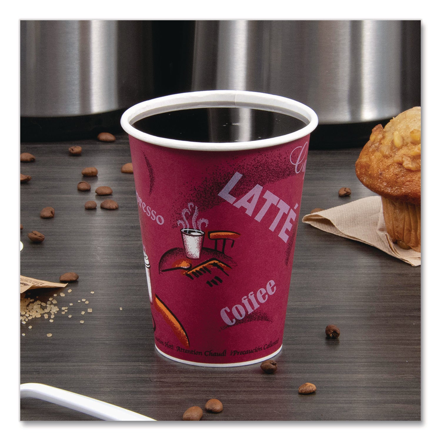 12 fl oz - Maroon - Poly Paper - Hot Drink, Coffee, Tea, Cocoa - 300 / Carton