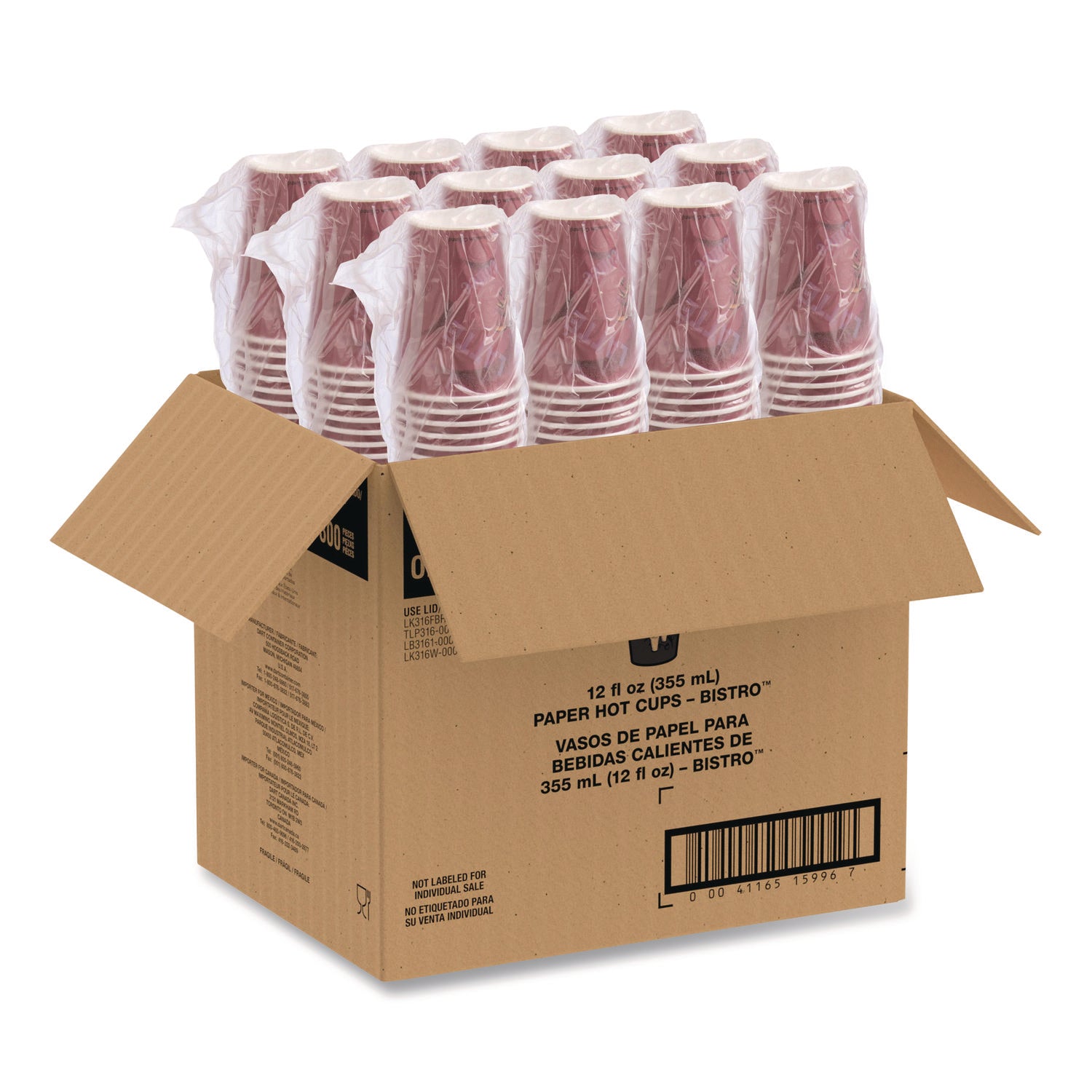 12 fl oz - Maroon - Poly Paper - Hot Drink, Coffee, Tea, Cocoa - 300 / Carton